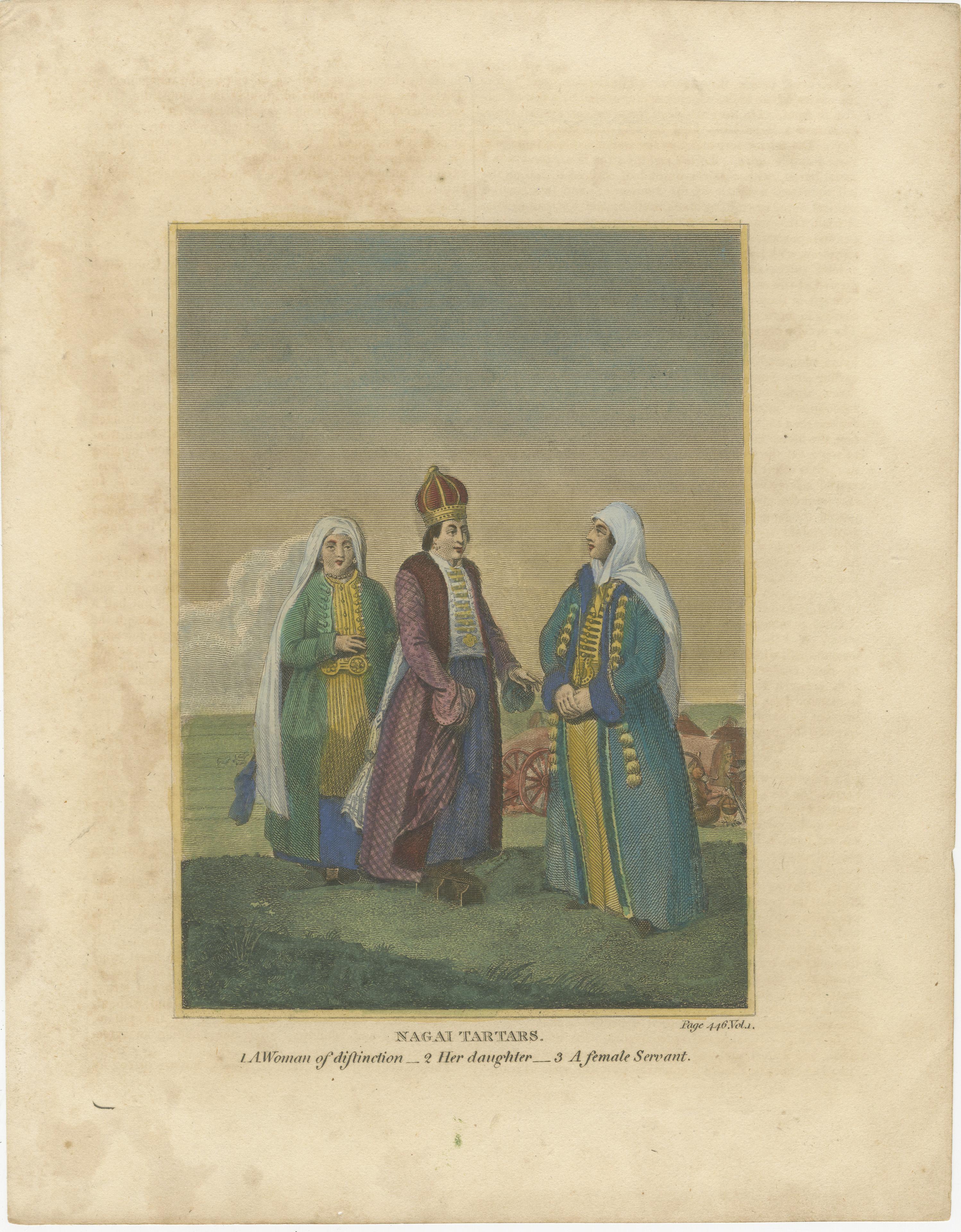 Paper Nagai Tartars – Traditional Dress of Women of Distinction, c.1810 Engraving For Sale
