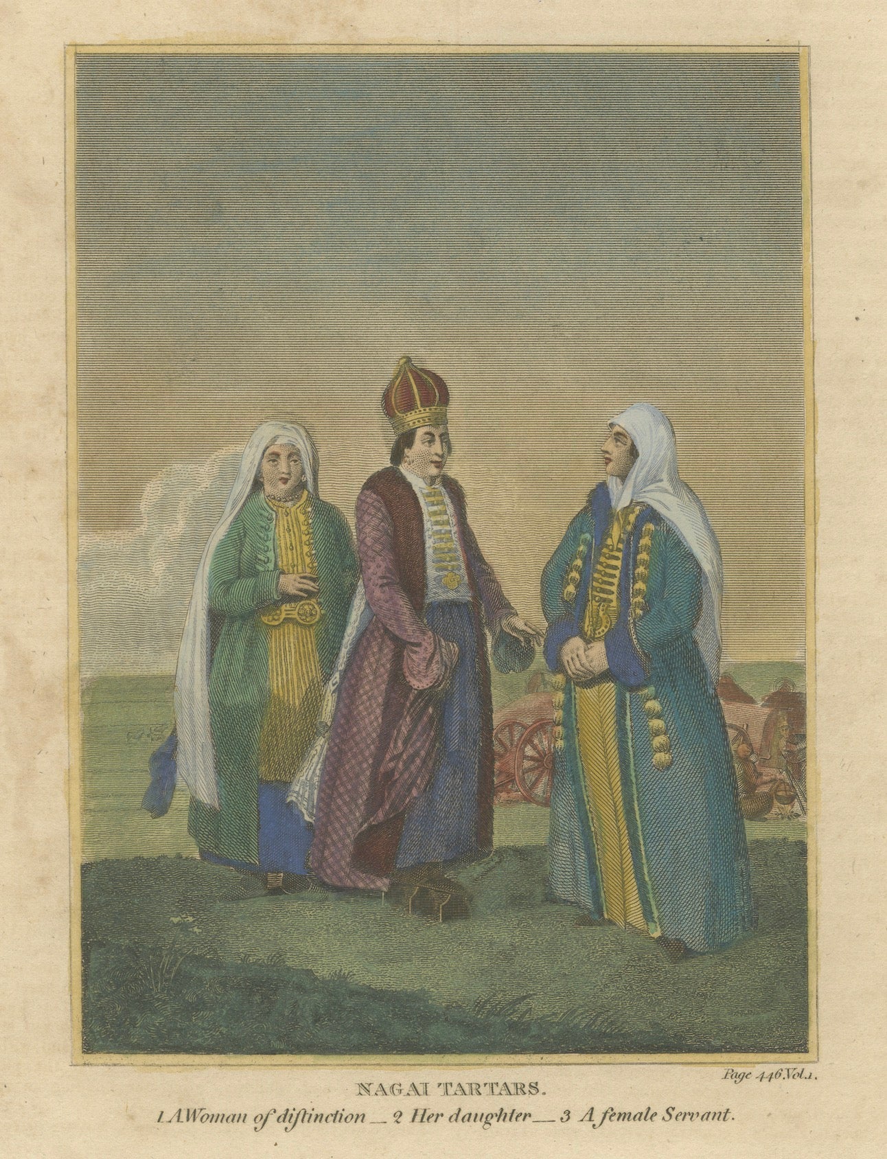 Nagai Tartars – Traditional Dress of Women of Distinction, c.1810 Engraving For Sale