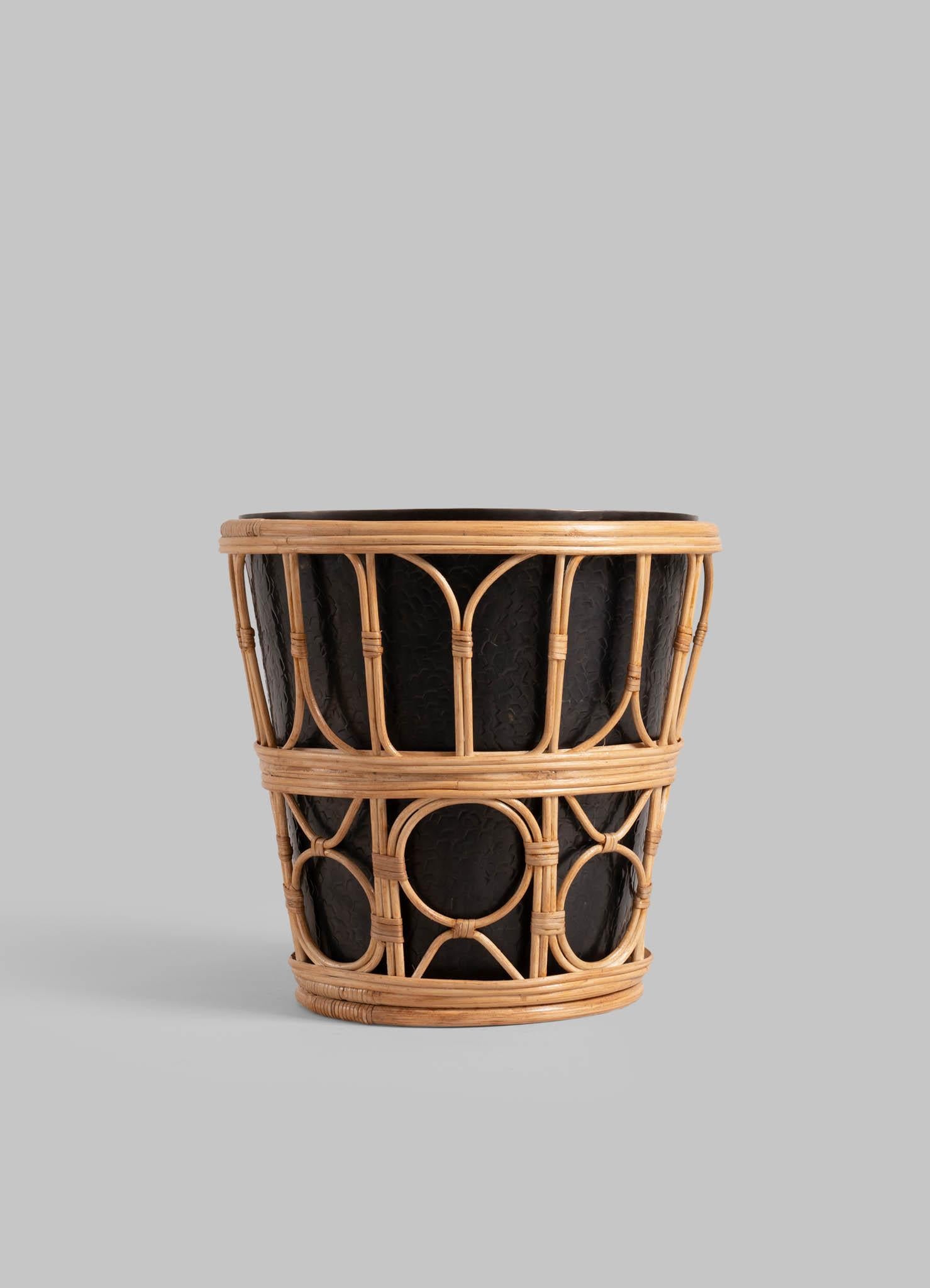 Indian Nagaland Champagne Bucket in Brass and Cane, Viya By Vikram Goyal For Sale