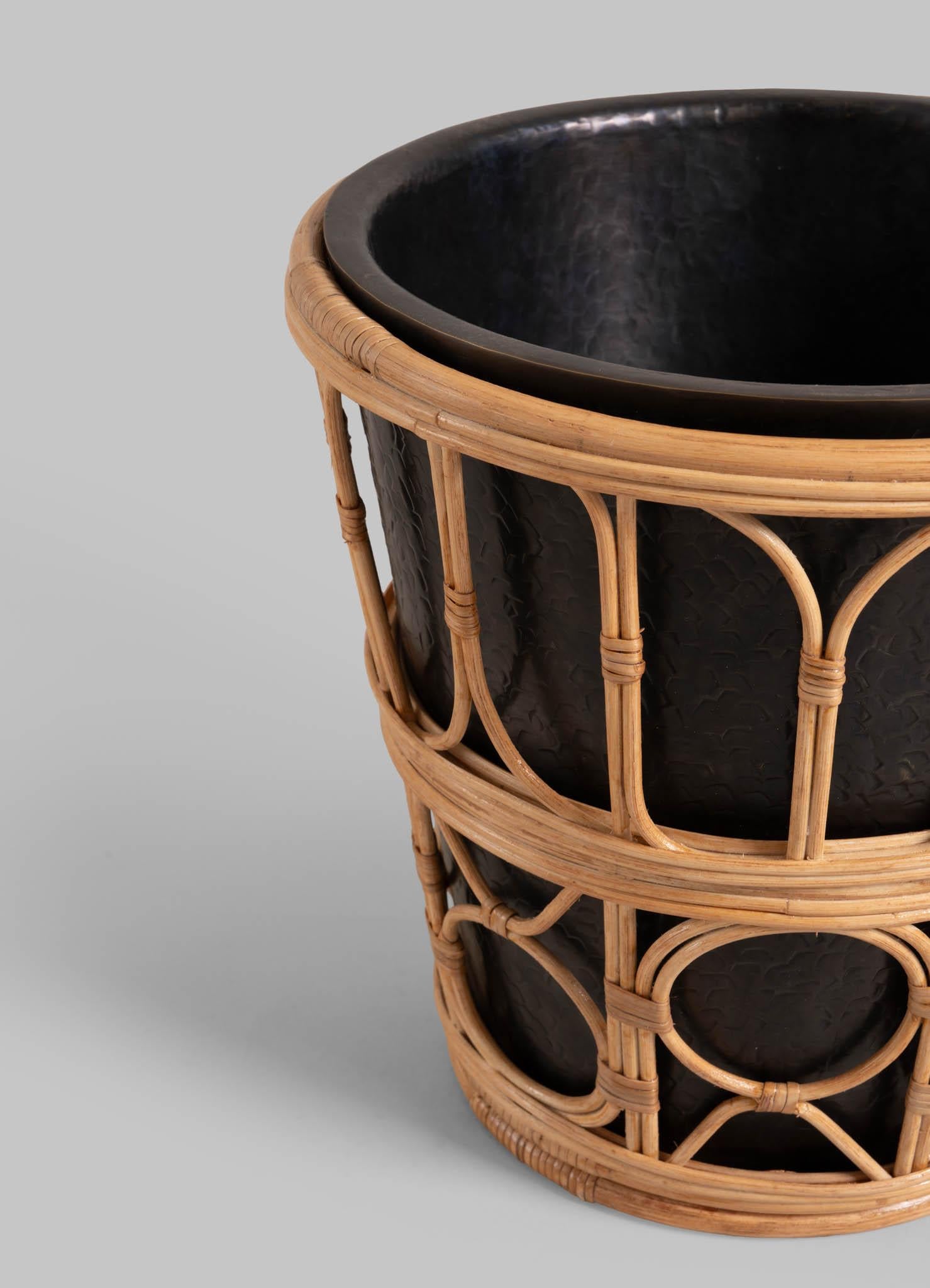 Nagaland Champagne Bucket in Brass and Cane, Viya By Vikram Goyal In New Condition For Sale In Noida, DL