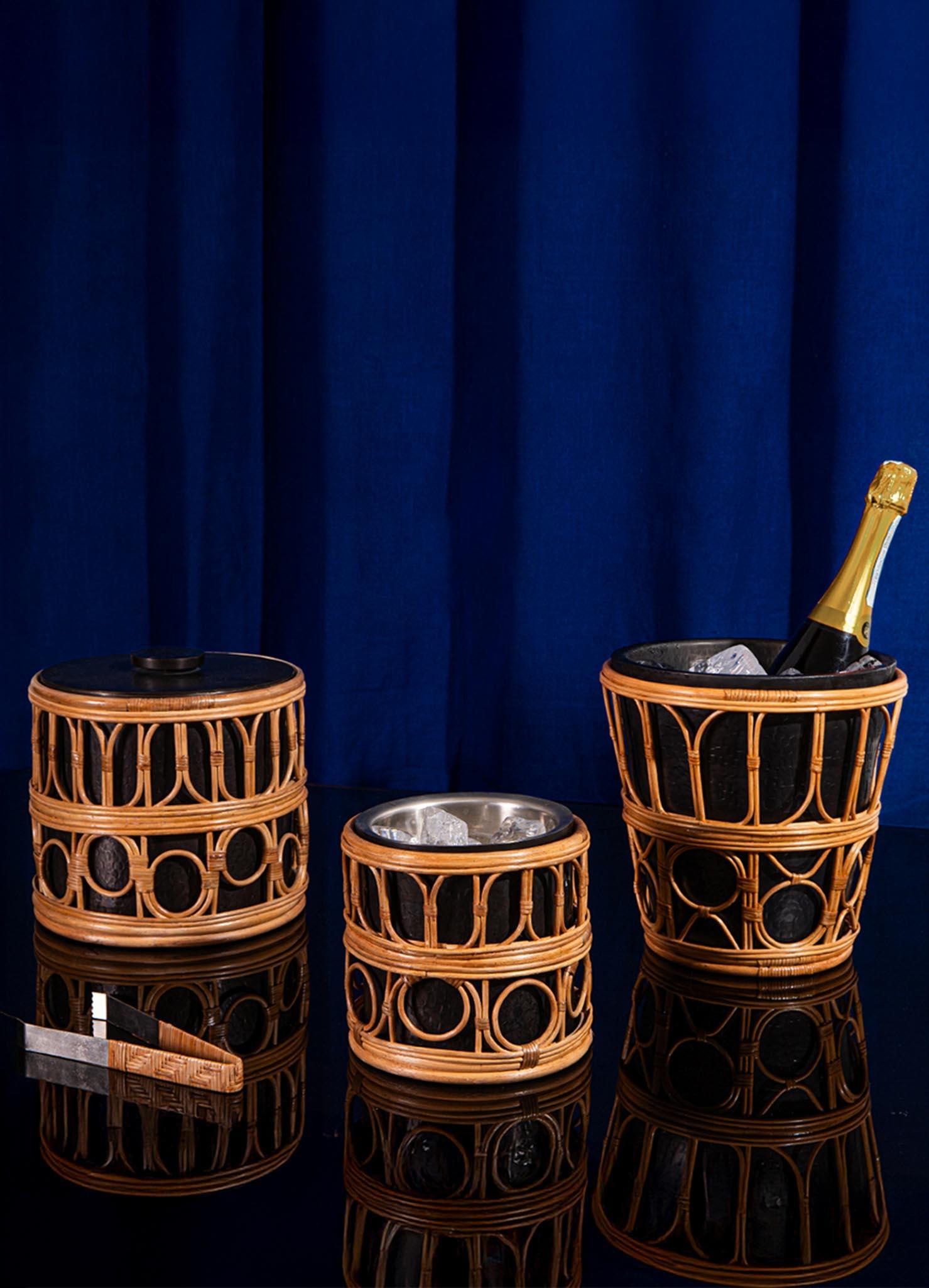 Nagaland Champagne Bucket in Brass and Cane, Viya By Vikram Goyal For Sale 2