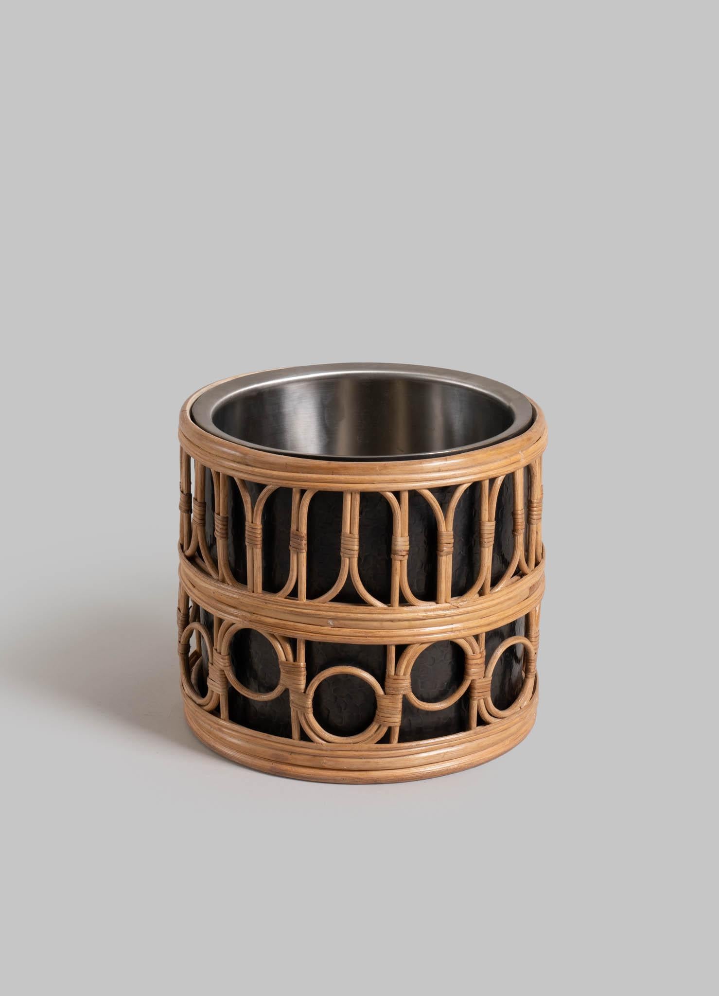 Nagaland Ice Bucket Large in Brass and Cane, Viya By Vikram Goyal In New Condition For Sale In Noida, DL