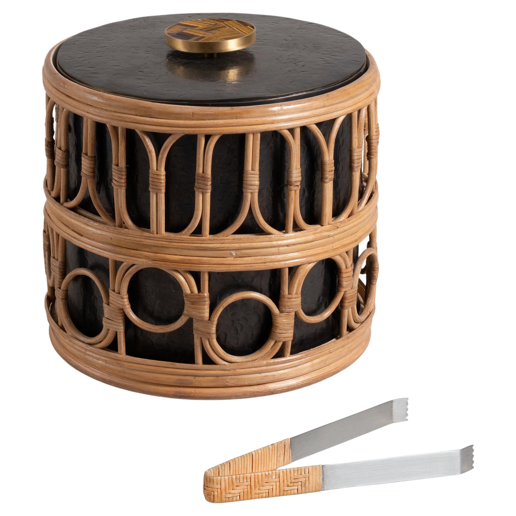 Nagaland Ice Bucket Large in Brass and Cane, Viya By Vikram Goyal
