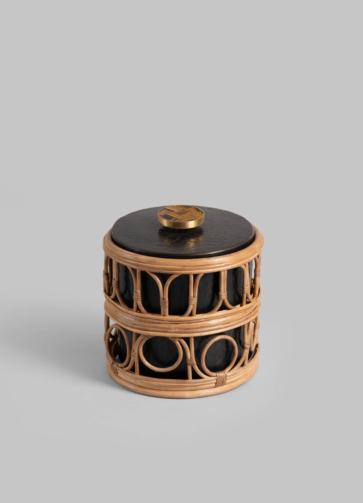Indian Nagaland Ice Bucket Small  in Brass and Cane, Viya By Vikram Goyal For Sale