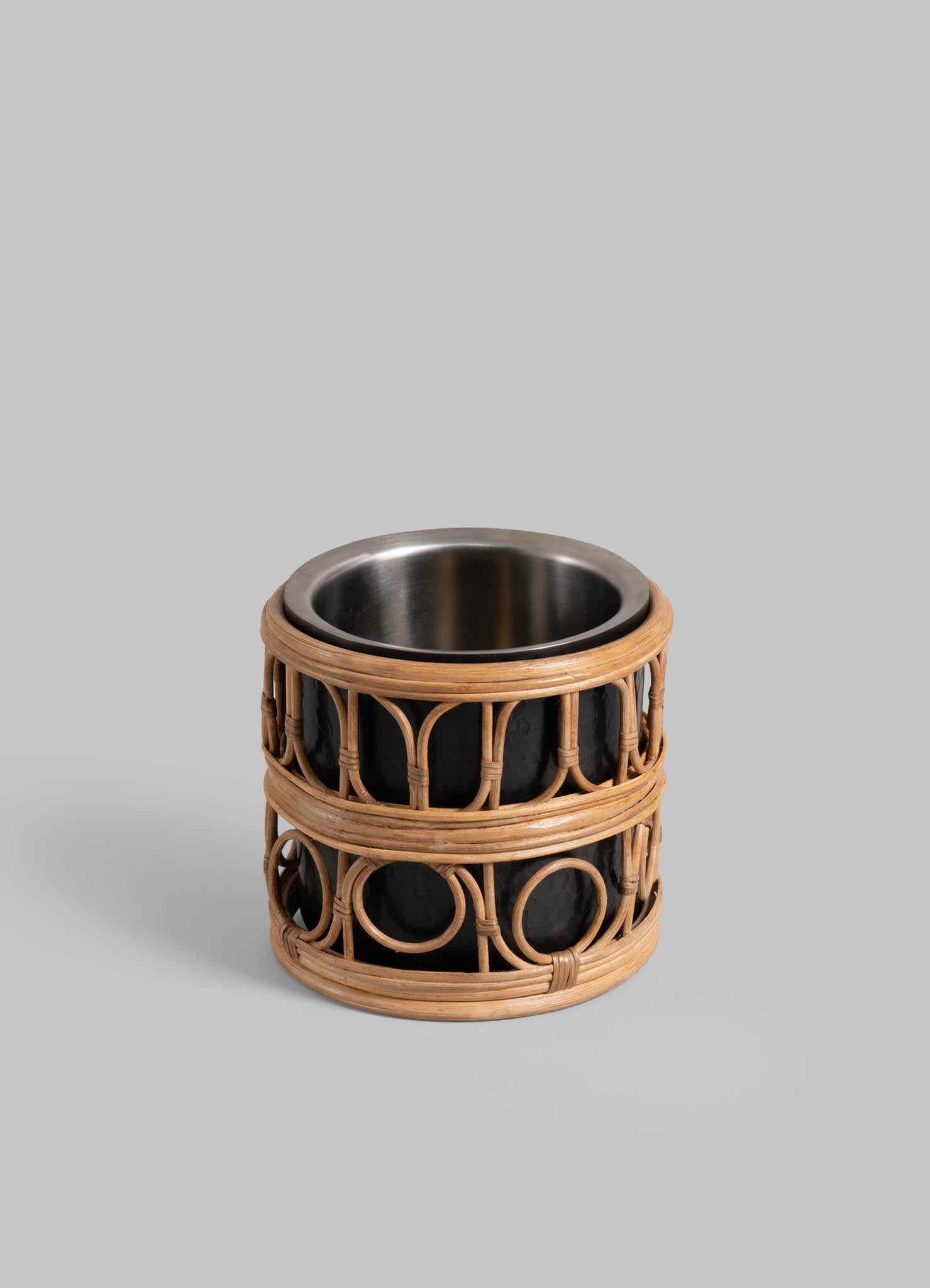 Nagaland Ice Bucket Small  in Brass and Cane, Viya By Vikram Goyal In New Condition For Sale In Noida, DL