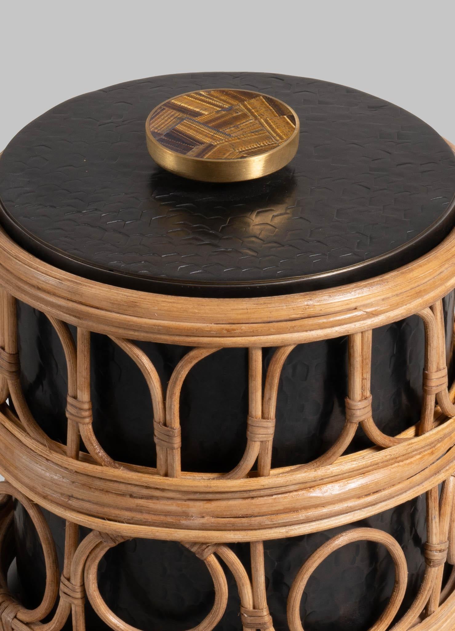 Contemporary Nagaland Ice Bucket Small  in Brass and Cane, Viya By Vikram Goyal For Sale