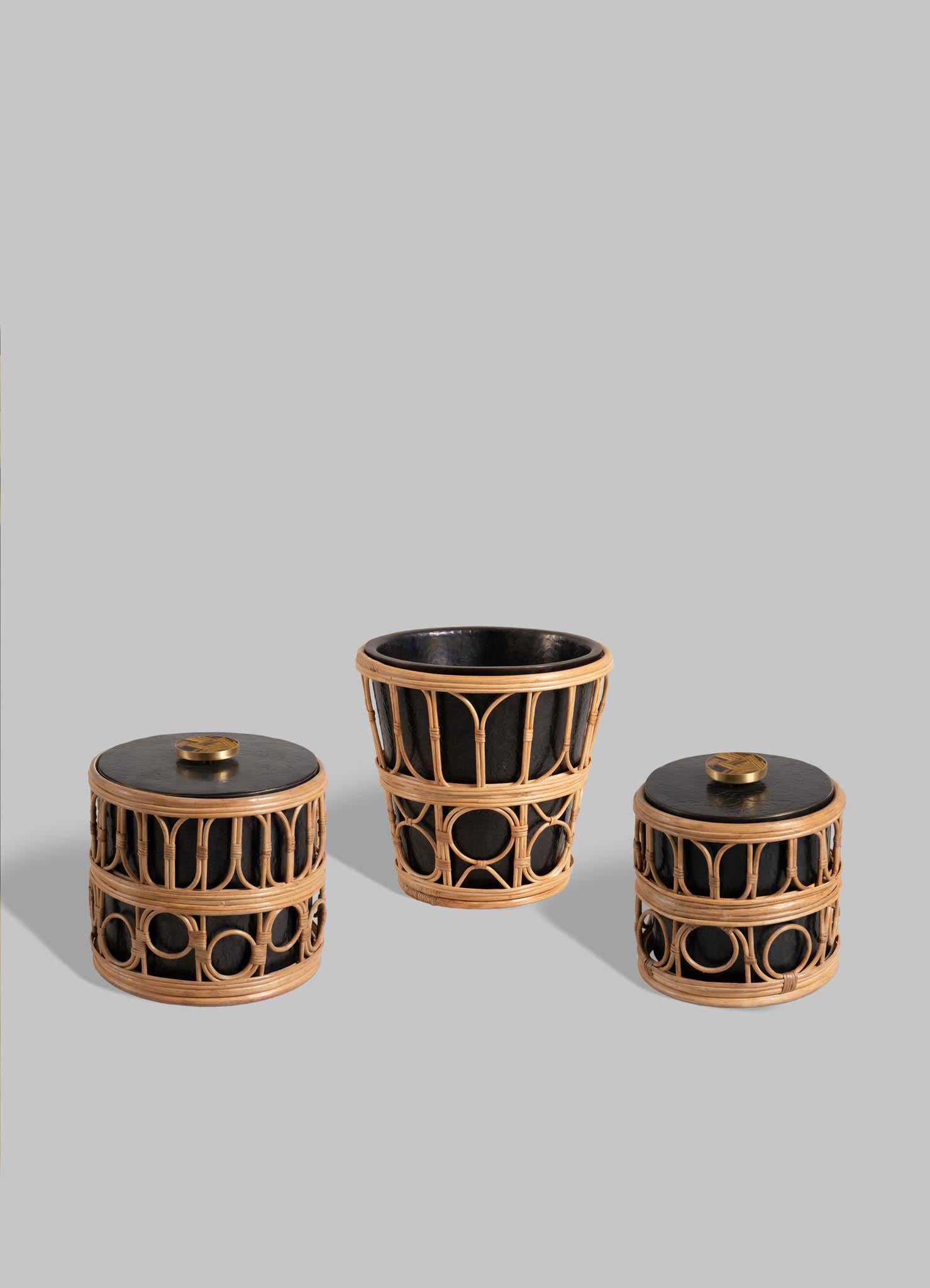 Nagaland Ice Bucket Small  in Brass and Cane, Viya By Vikram Goyal For Sale 2