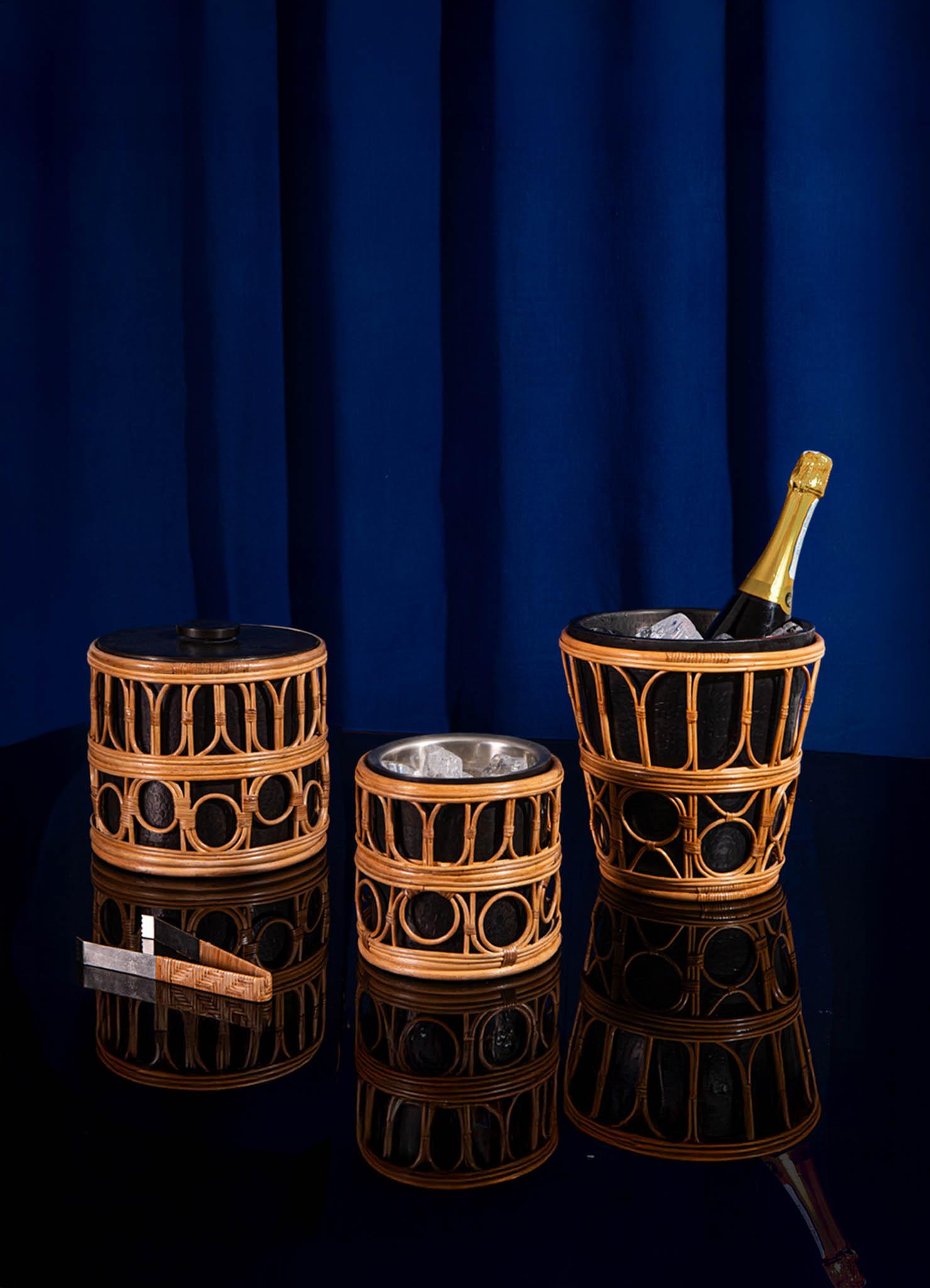 Nagaland Ice Bucket Small  in Brass and Cane, Viya By Vikram Goyal For Sale 3