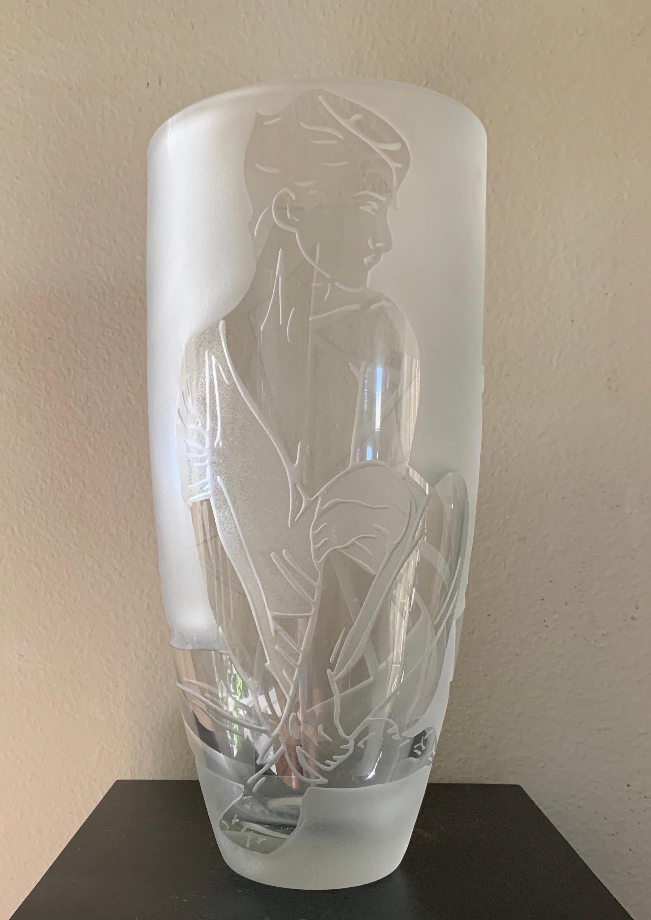 Nagel inspired Etched Glass Original One of a Kind Modern Large Vase  For Sale 5