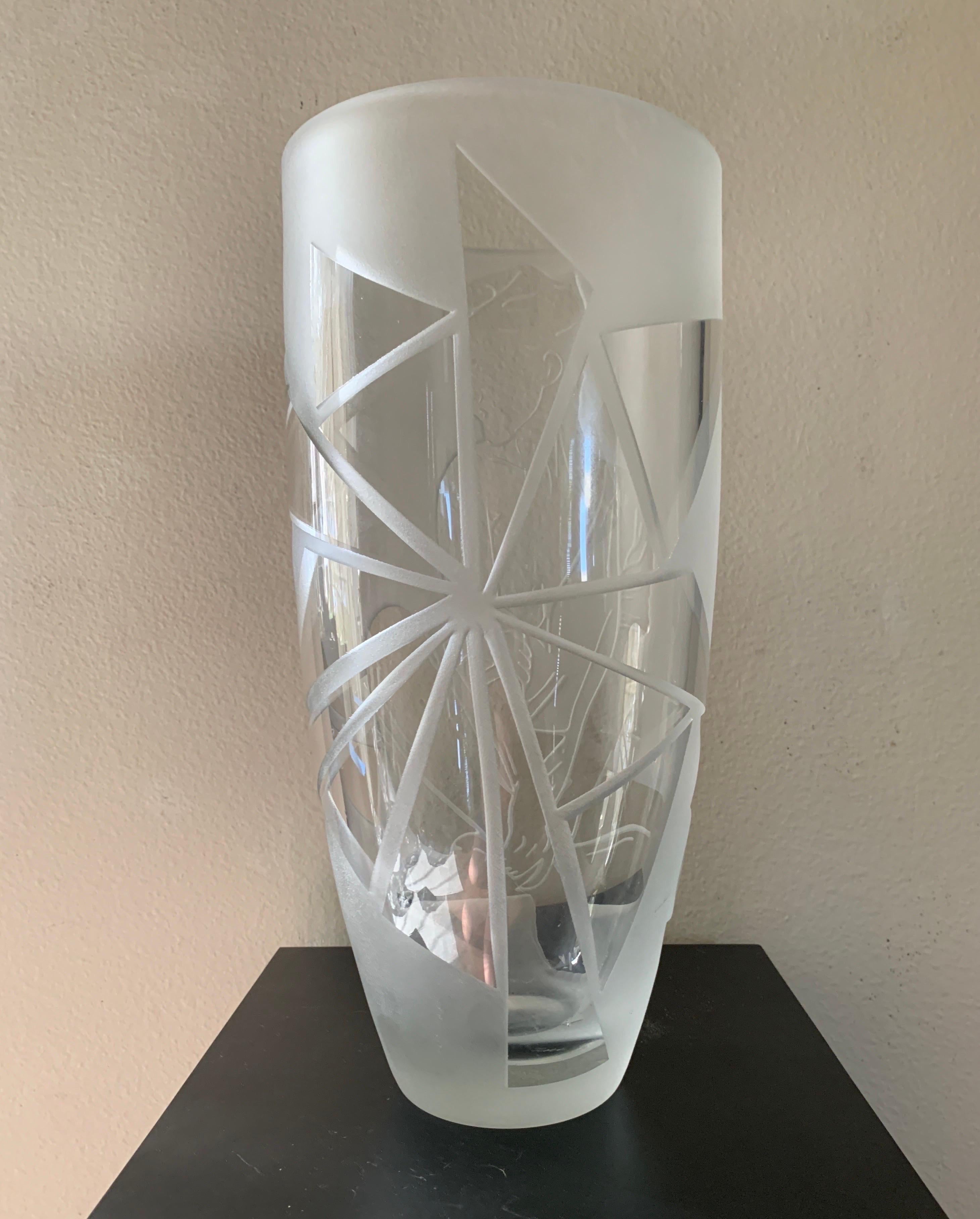 Nagel inspired Etched Glass Original One of a Kind Modern Large Vase  For Sale 6