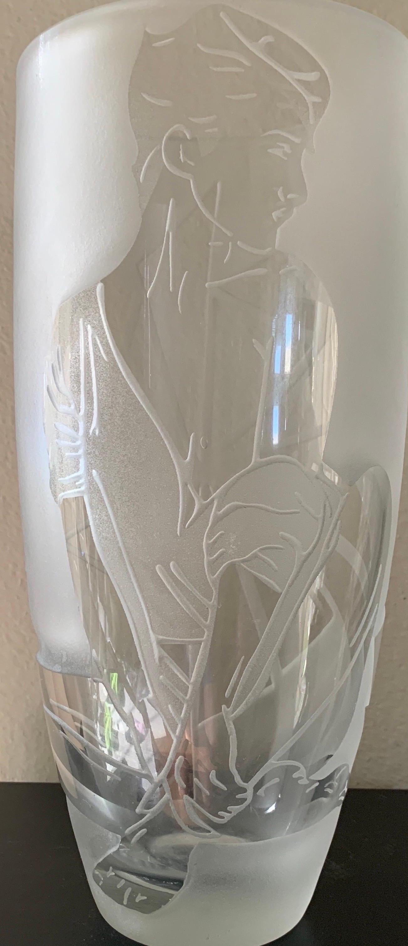 Nagel inspired Etched Glass Original One of a Kind Modern Large Vase  For Sale 7