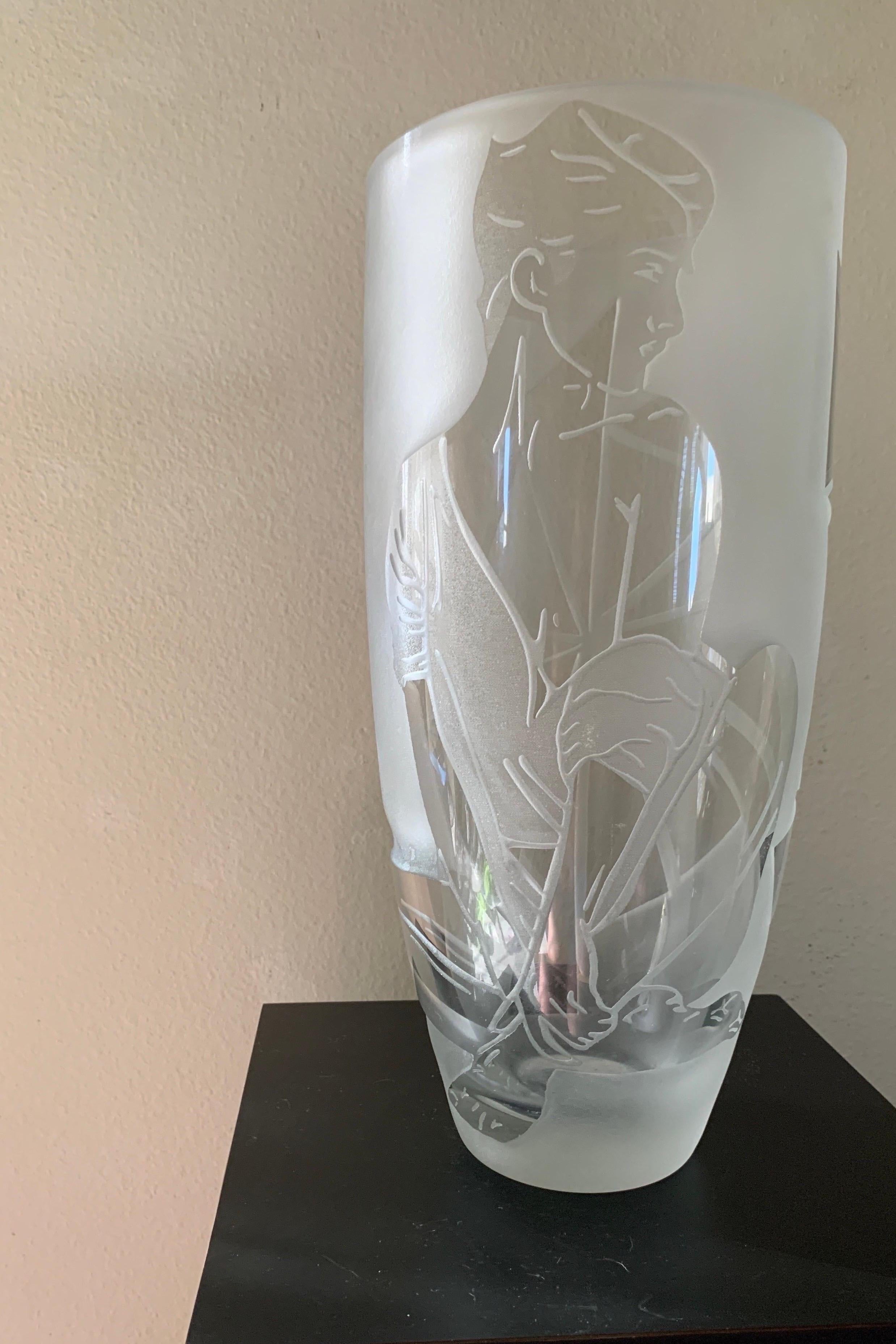 Nagel inspired Etched Glass Original One of a Kind Modern Large Vase  For Sale 8