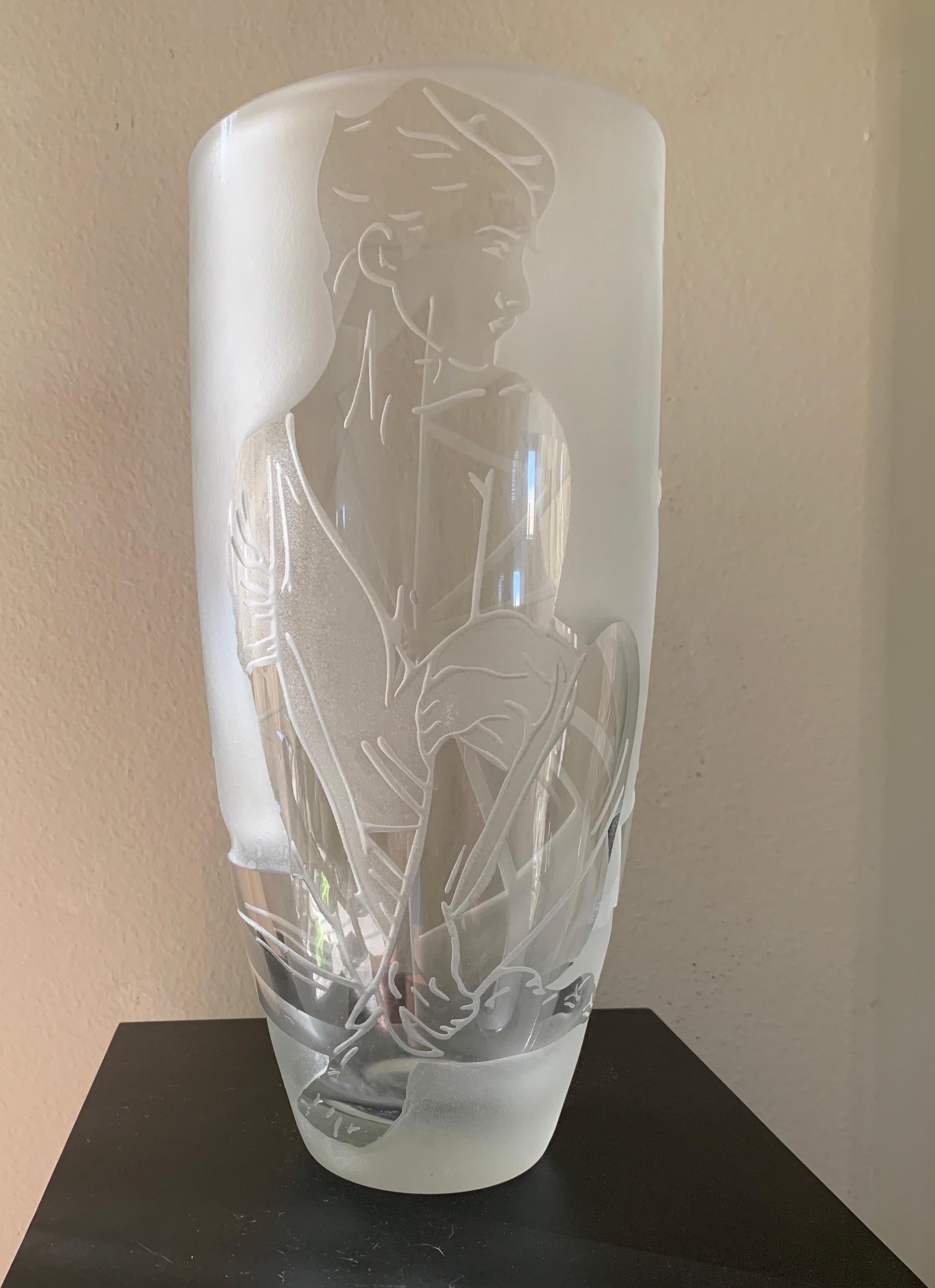Nagel inspired Etched Glass Original One of a Kind Modern Large Vase  For Sale 9