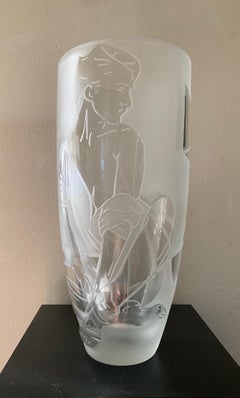 Nagel Inspired Etched Glass Original One of a Kind Modern Large Vase