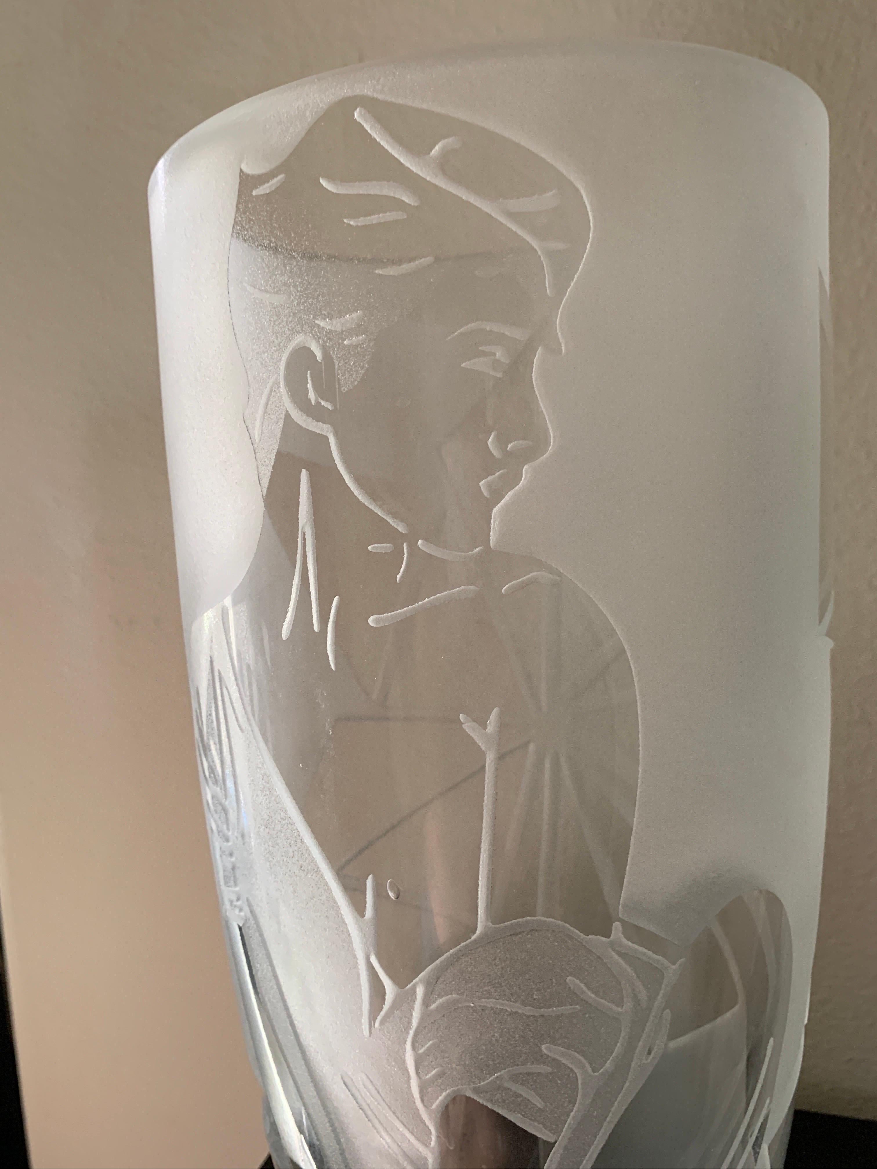 Nagel inspired Etched Glass Original One of a Kind Modern Large Vase (Grand vase moderne unique en son genre)  en vente 2