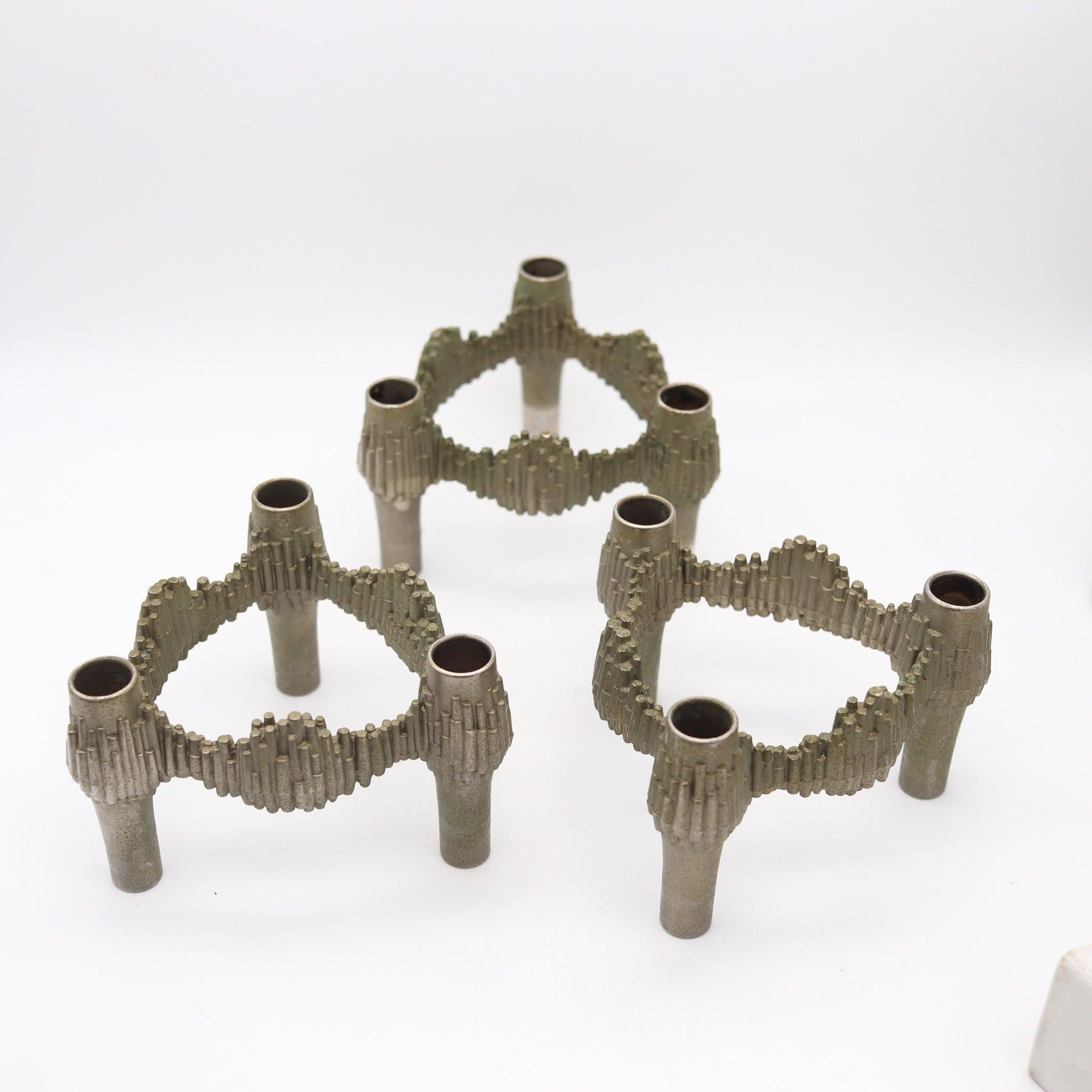Mid-Century moderno NAGEL QUIST 1960 Germany Set of 3 Stackable Candle-Holders by Caesar Stoffi in vendita