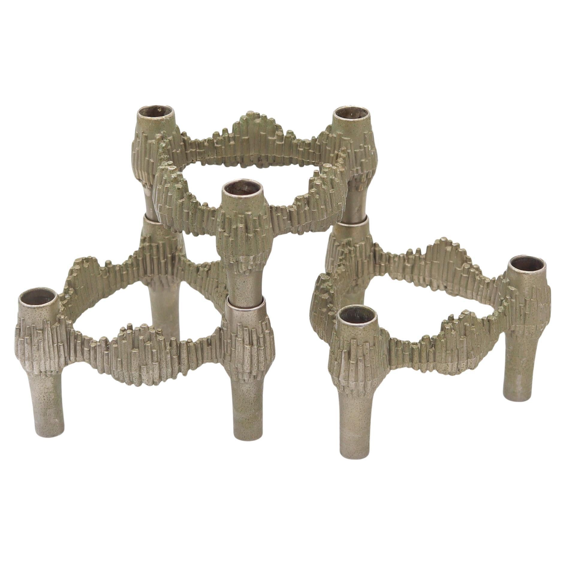 NAGEL QUIST 1960 Germany Set of 3 Stackable Candle-Holders by Caesar Stoffi in vendita