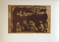 Untitled: Brown Woodcut Composition (Edition 78/200)