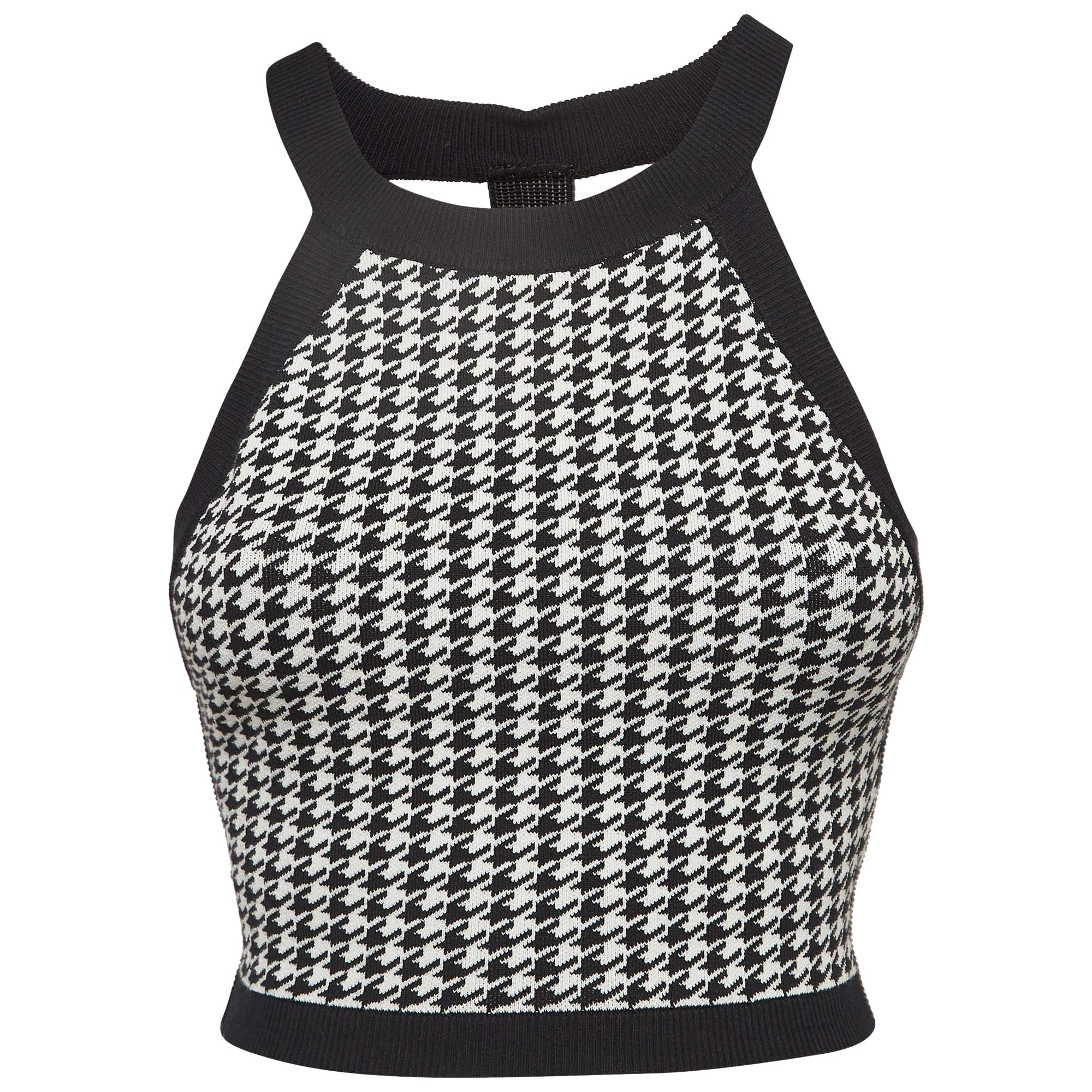 Nagnata Schwarzer Hahnentritt Riemen Rücken Crop Top M