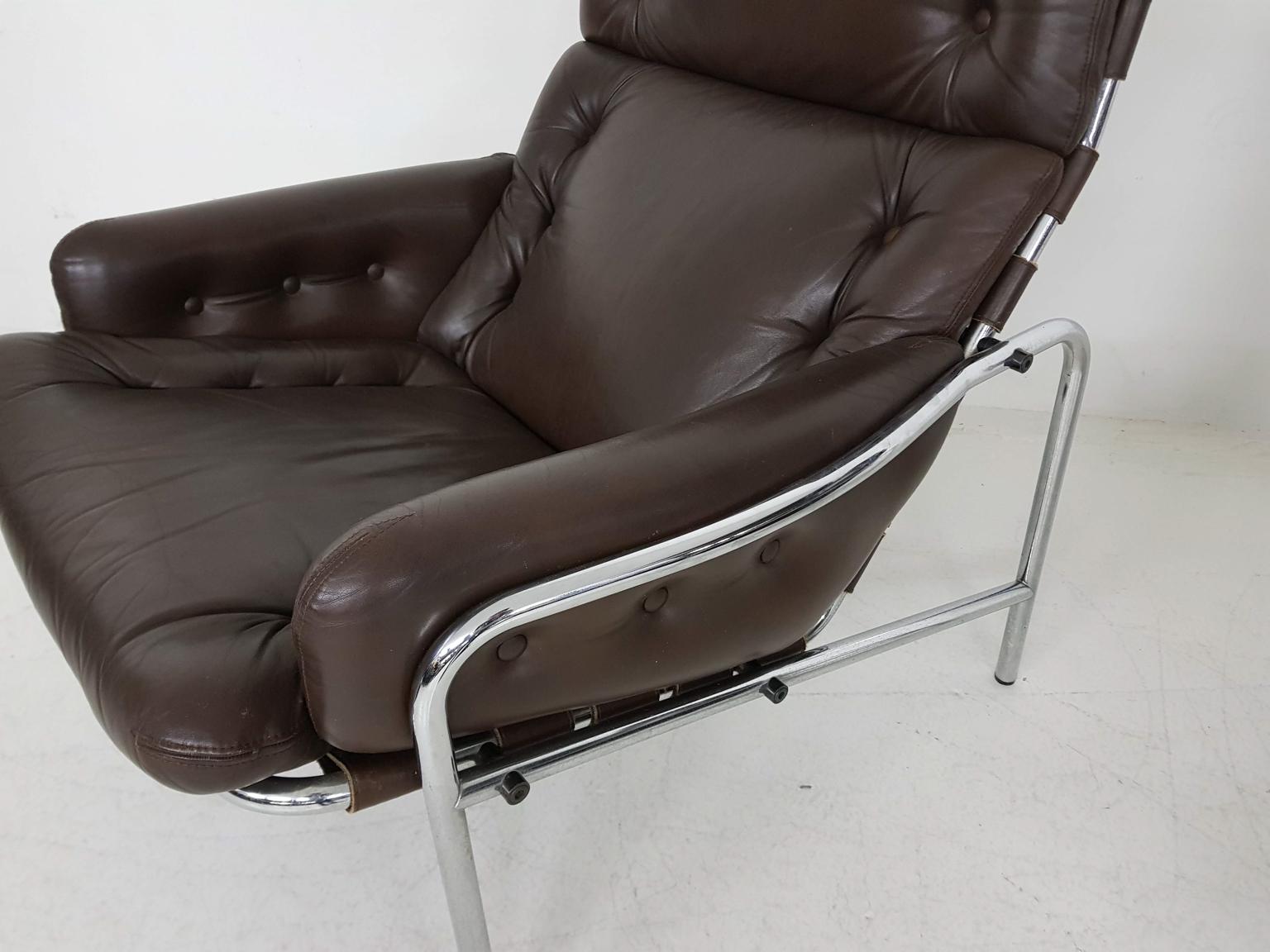 1x Nagoya Brown Leather Lounge Chair by Martin Visser for ’t Spectrum, Dutch '69 5
