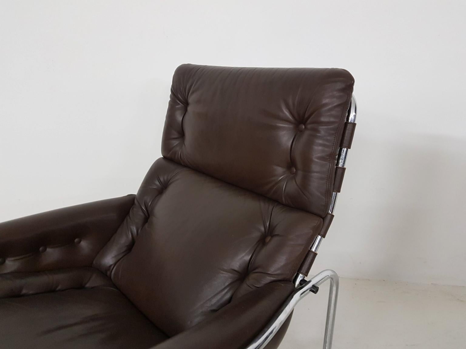 1x Nagoya Brown Leather Lounge Chair by Martin Visser for ’t Spectrum, Dutch '69 6
