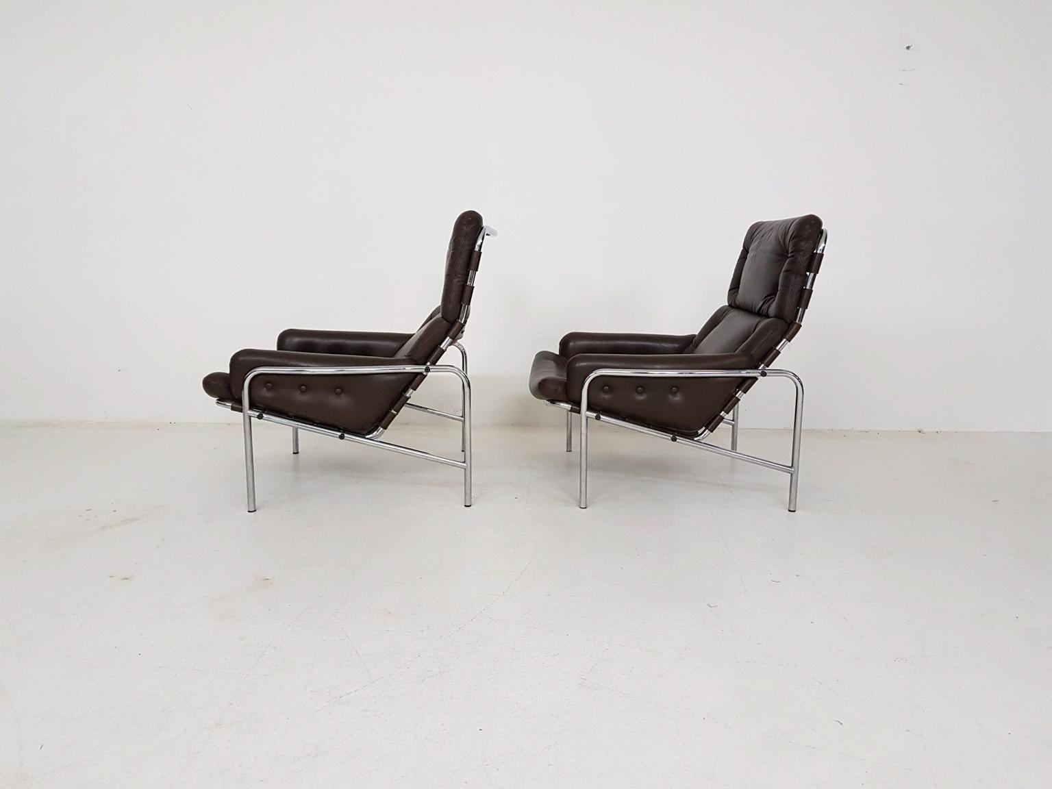 Mid-Century Modern 1x Nagoya Brown Leather Lounge Chair by Martin Visser for ’t Spectrum, Dutch '69