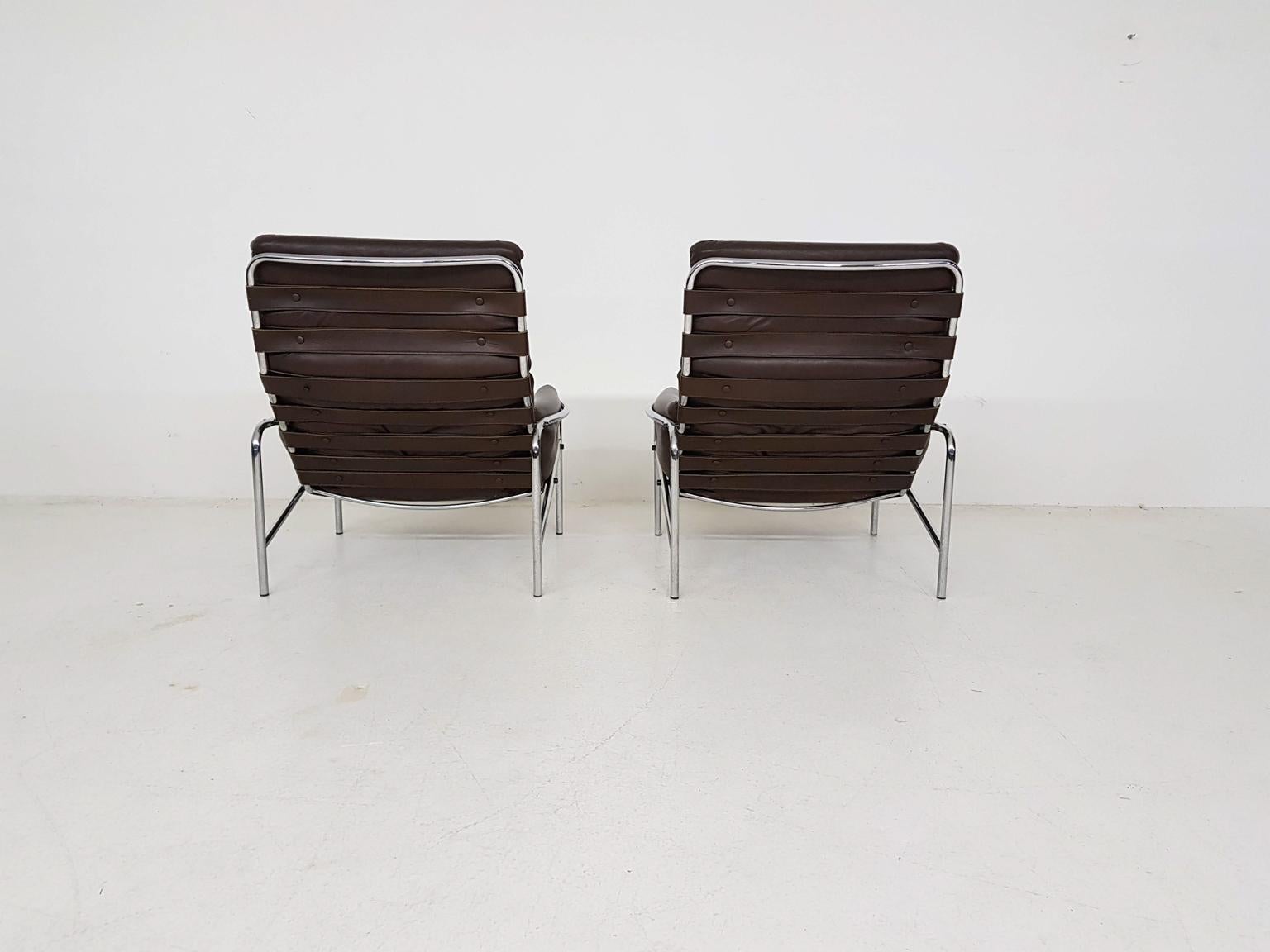 Mid-20th Century 1x Nagoya Brown Leather Lounge Chair by Martin Visser for ’t Spectrum, Dutch '69