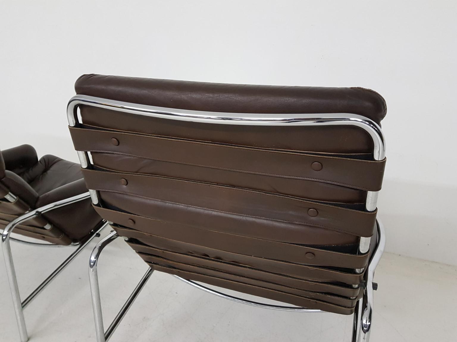 Metal 1x Nagoya Brown Leather Lounge Chair by Martin Visser for ’t Spectrum, Dutch '69