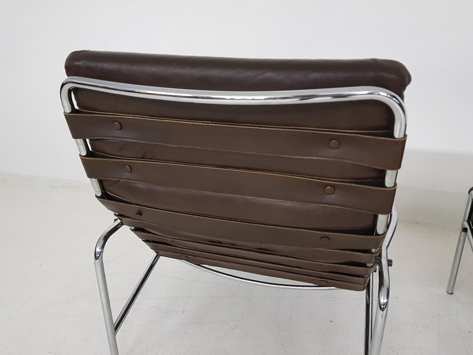 1x Nagoya Brown Leather Lounge Chair by Martin Visser for ’t Spectrum, Dutch '69 1