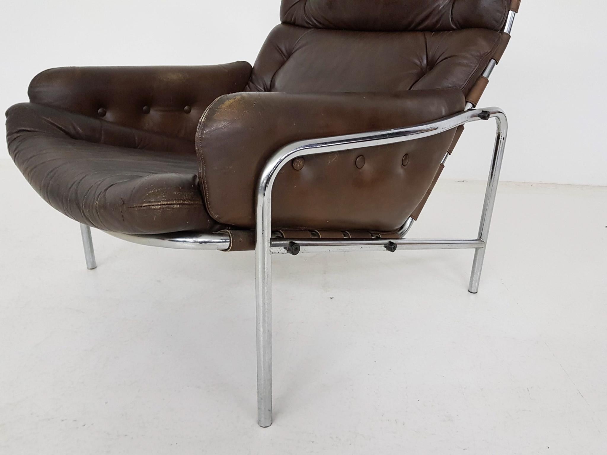 “Nagoya” Brown Leather Lounge Chair by Martin Visser for ’t Spectrum, Dutch 1969 2