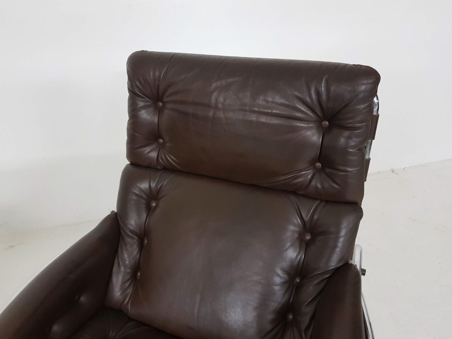 1x Nagoya Brown Leather Lounge Chair by Martin Visser for ’t Spectrum, Dutch '69 2
