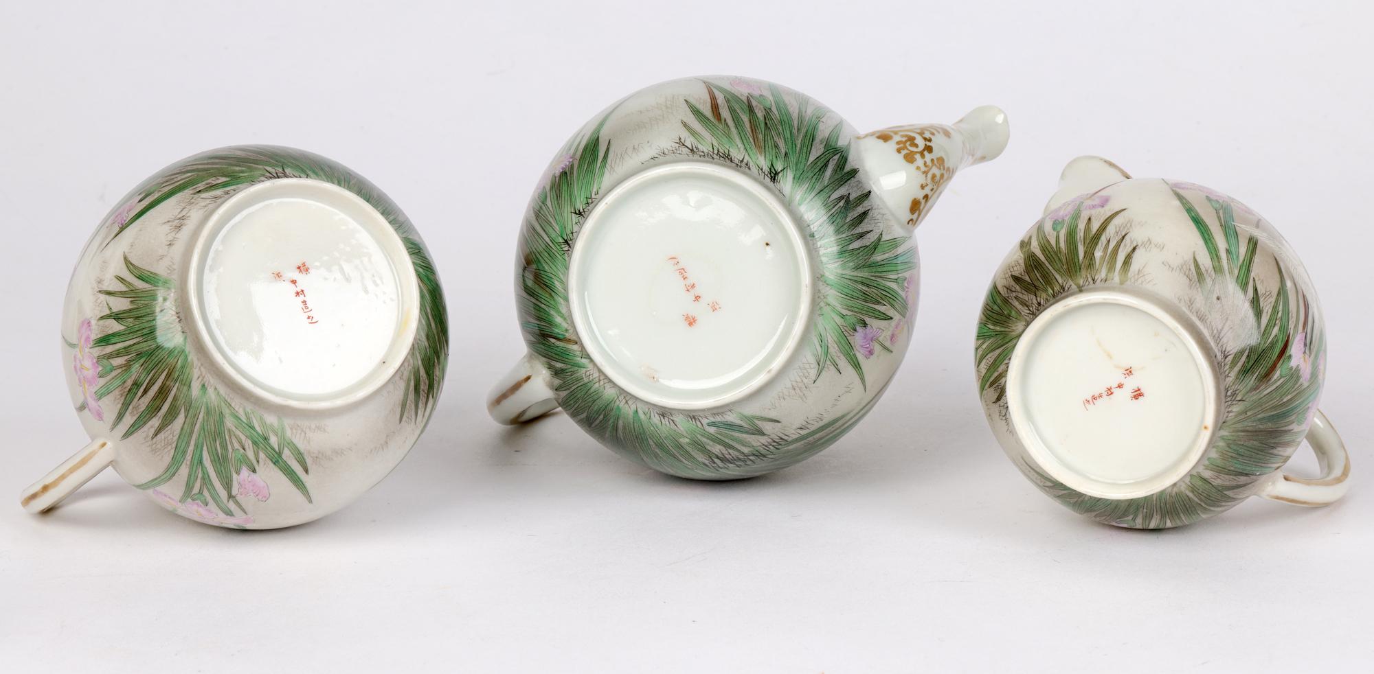 Nagoya Japanese Meiji Hand Painted Tea Wares with Herons For Sale 10