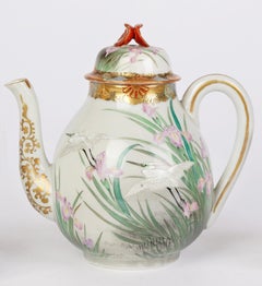 Vajilla de Té Nagoya Japonesa Meiji Pintada a Mano con Garzas