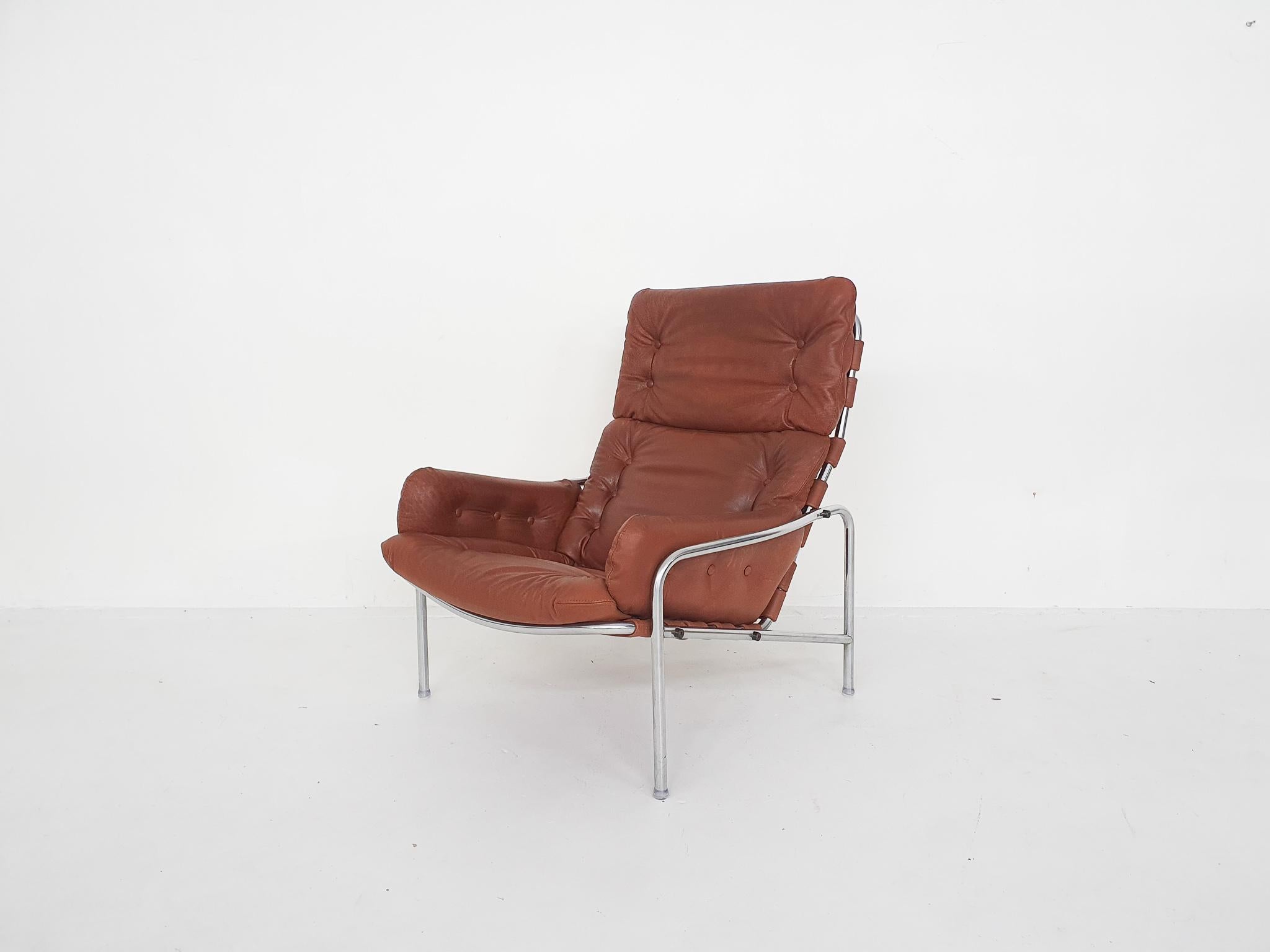 Mid-Century Modern “Nagoya” Leather Lounge Chair by Martin Visser for ’t Spectrum, 1969