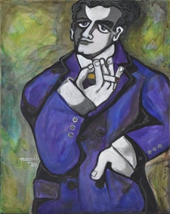 Man smoking a cigarette, Painting, Acrylic on Canvas