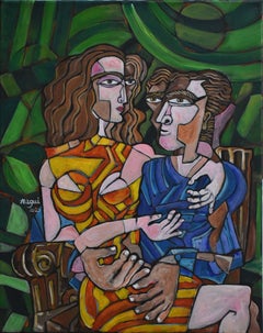 Il vestito a righe arancioni, Pittura, Acrilico su tela