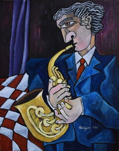 The Sax Player, Painting, Acrylic on Canvas