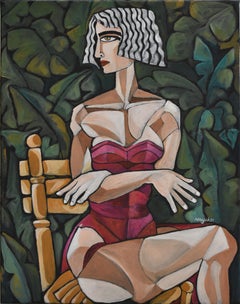 Die Frau im Garten, Gemälde, Acryl auf Leinwand