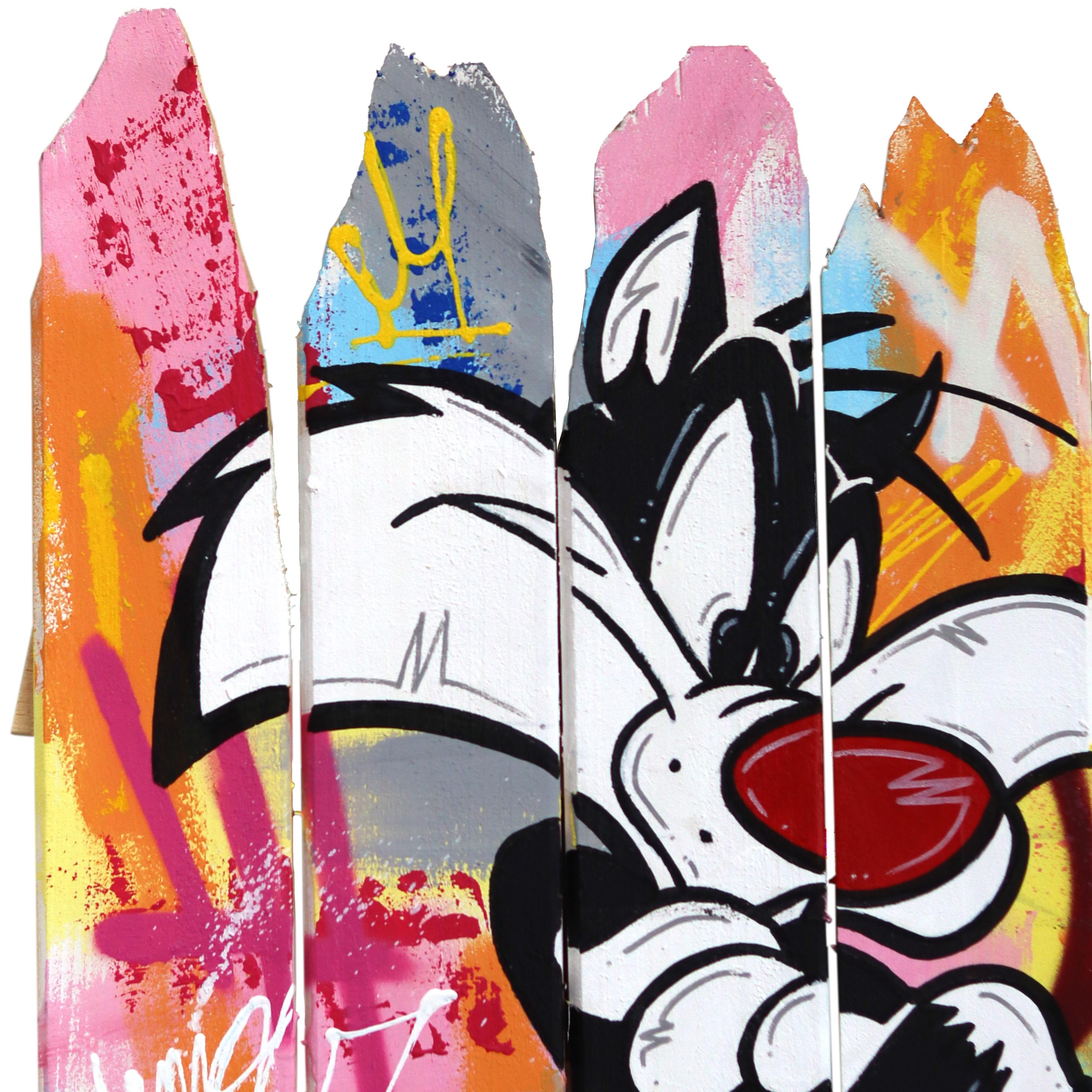 Bickering - Original Vibrant Colorful Pop Art Painting w/ Cartoon Characters For Sale 1