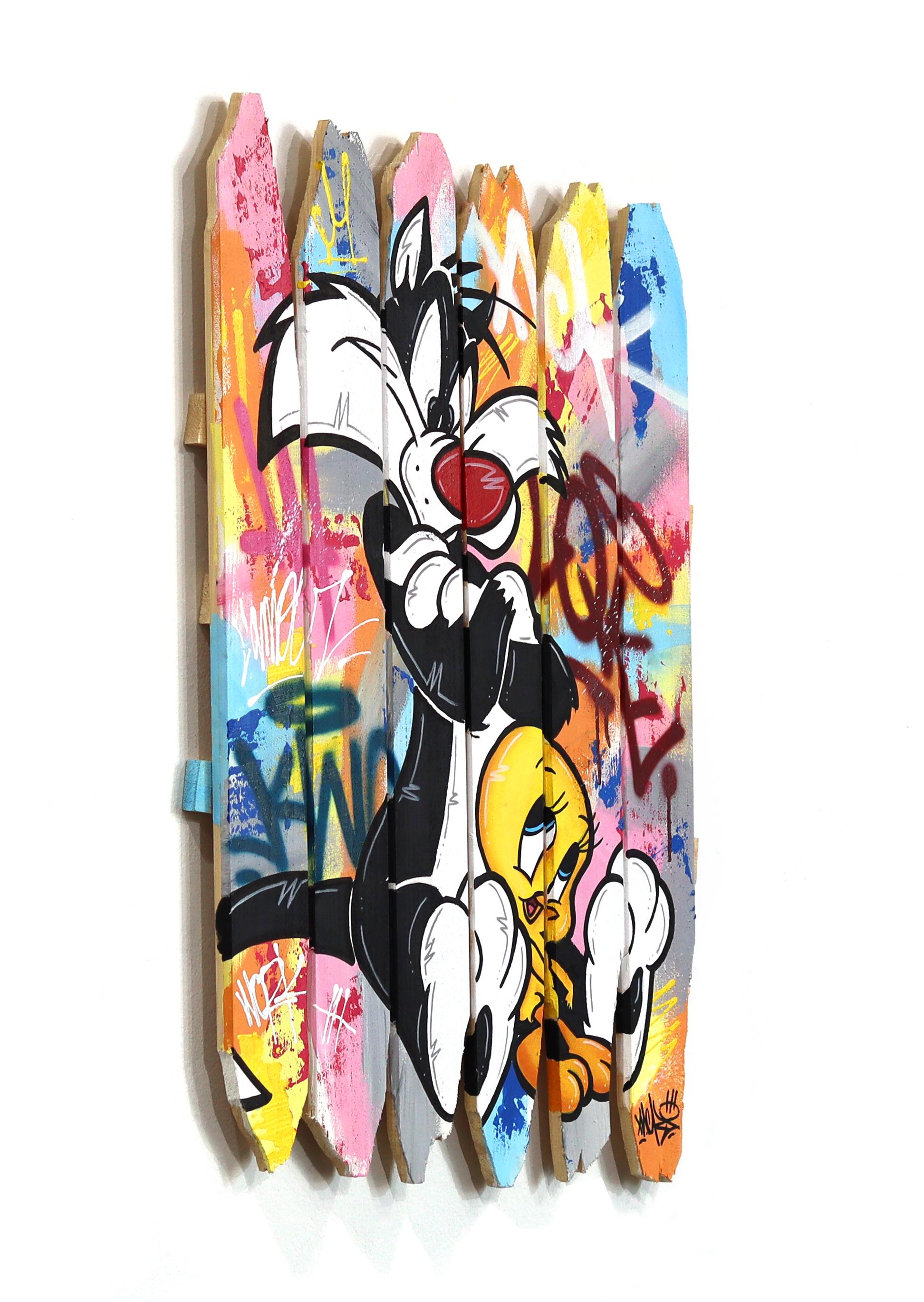 Bickering - Original Vibrant Colorful Pop Art Painting w/ Cartoon Characters For Sale 2