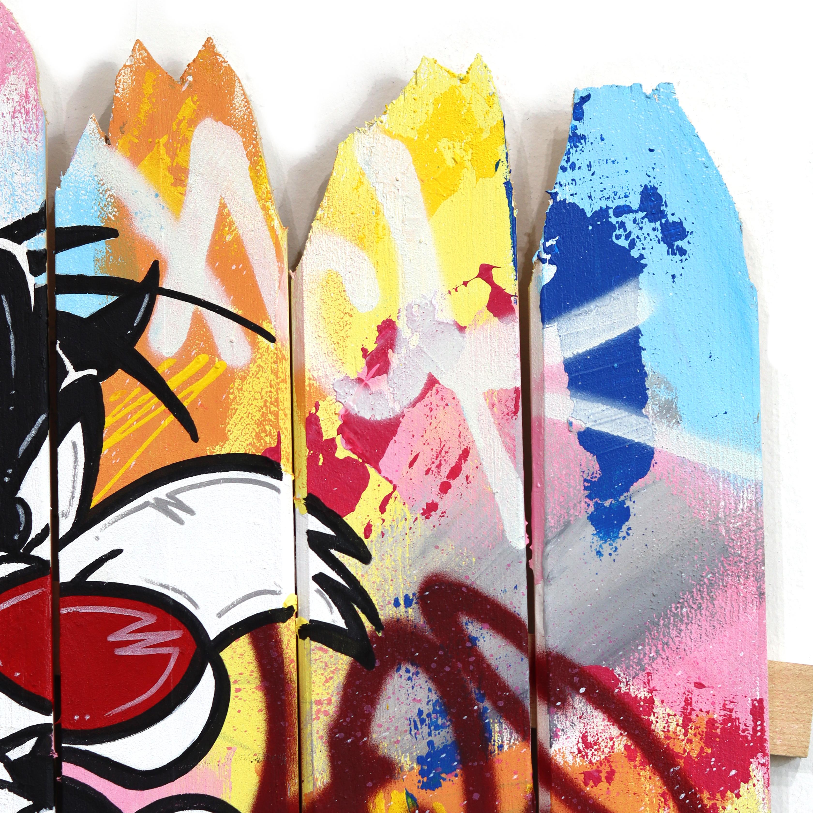 Bickering - Original Vibrant Colorful Pop Art Painting w/ Cartoon Characters For Sale 3