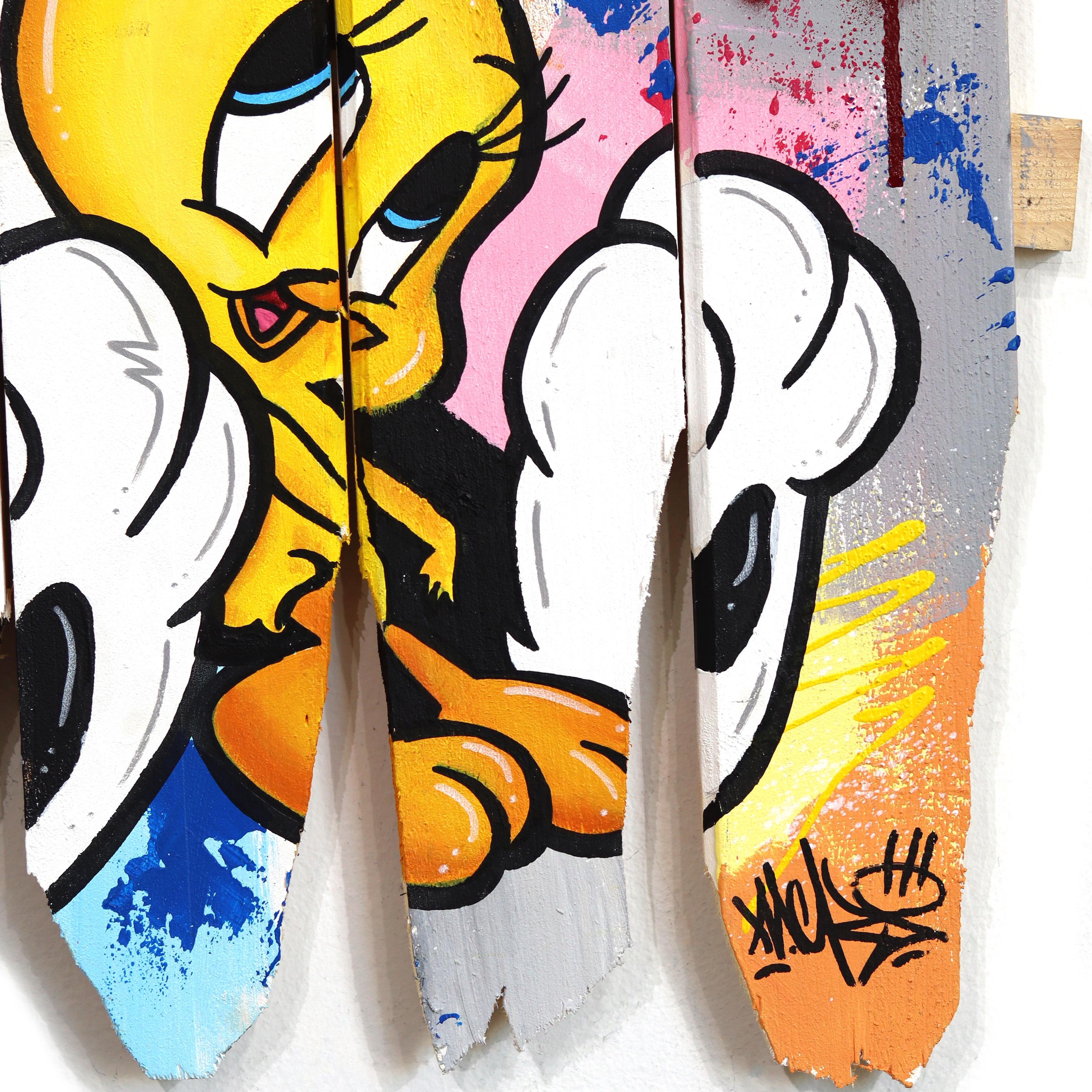 Bickering - Original Vibrant Colorful Pop Art Painting w/ Cartoon Characters For Sale 5