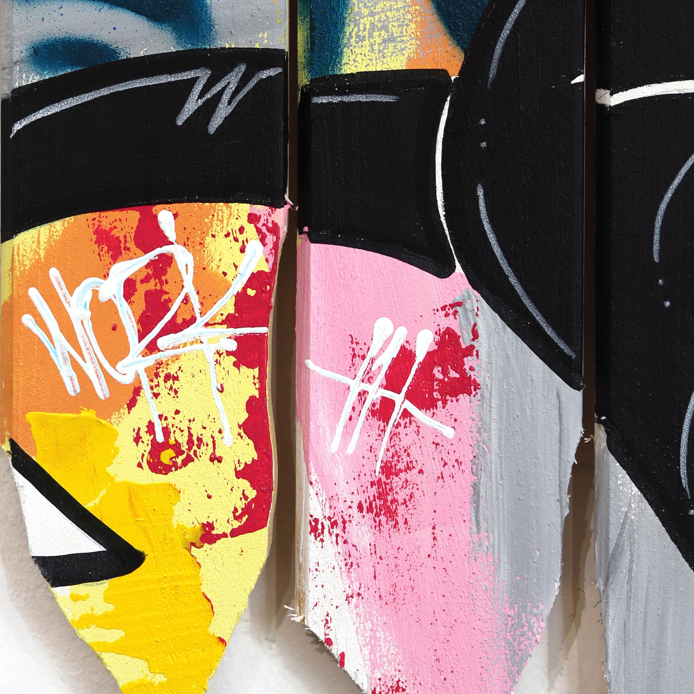 Bickering - Original Vibrant Colorful Pop Art Painting w/ Cartoon Characters For Sale 6