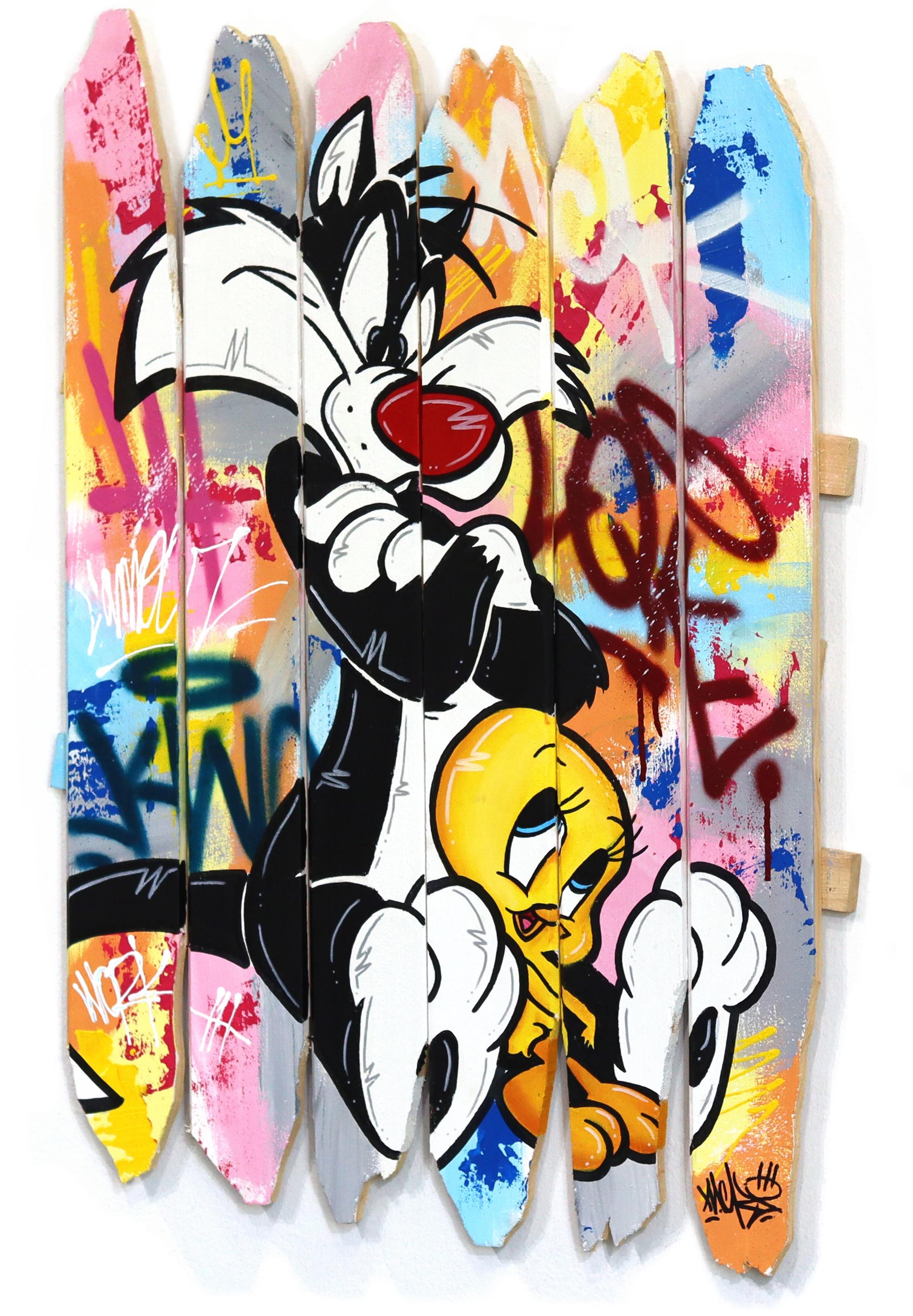 Bickering - Original Vibrant Colorful Pop Art Painting w/ Cartoon Characters - Mixed Media Art by Naguy Claude