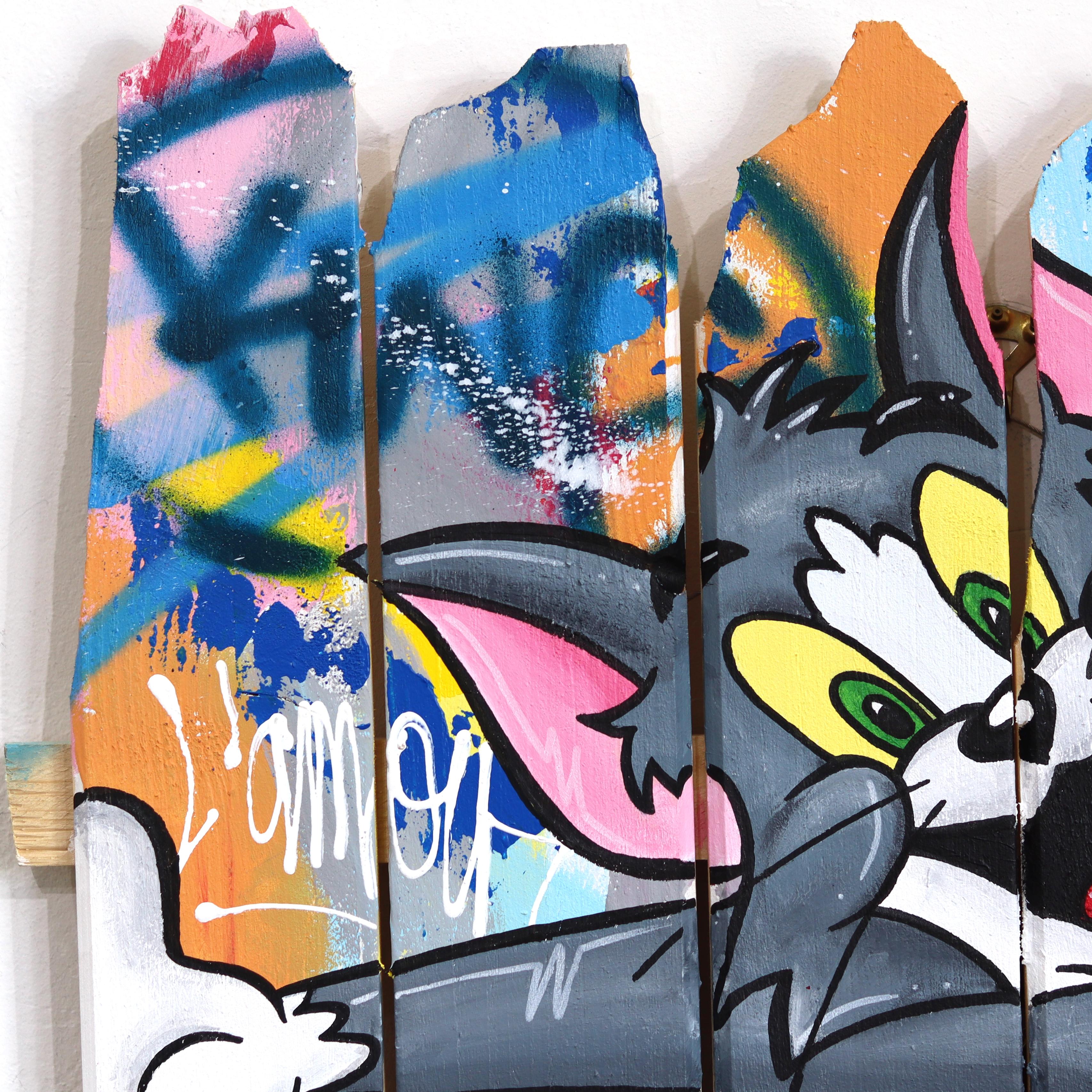 Catch Me If You Can - Original Vibrant Colorful Pop Art w/ Cartoon Characters For Sale 1