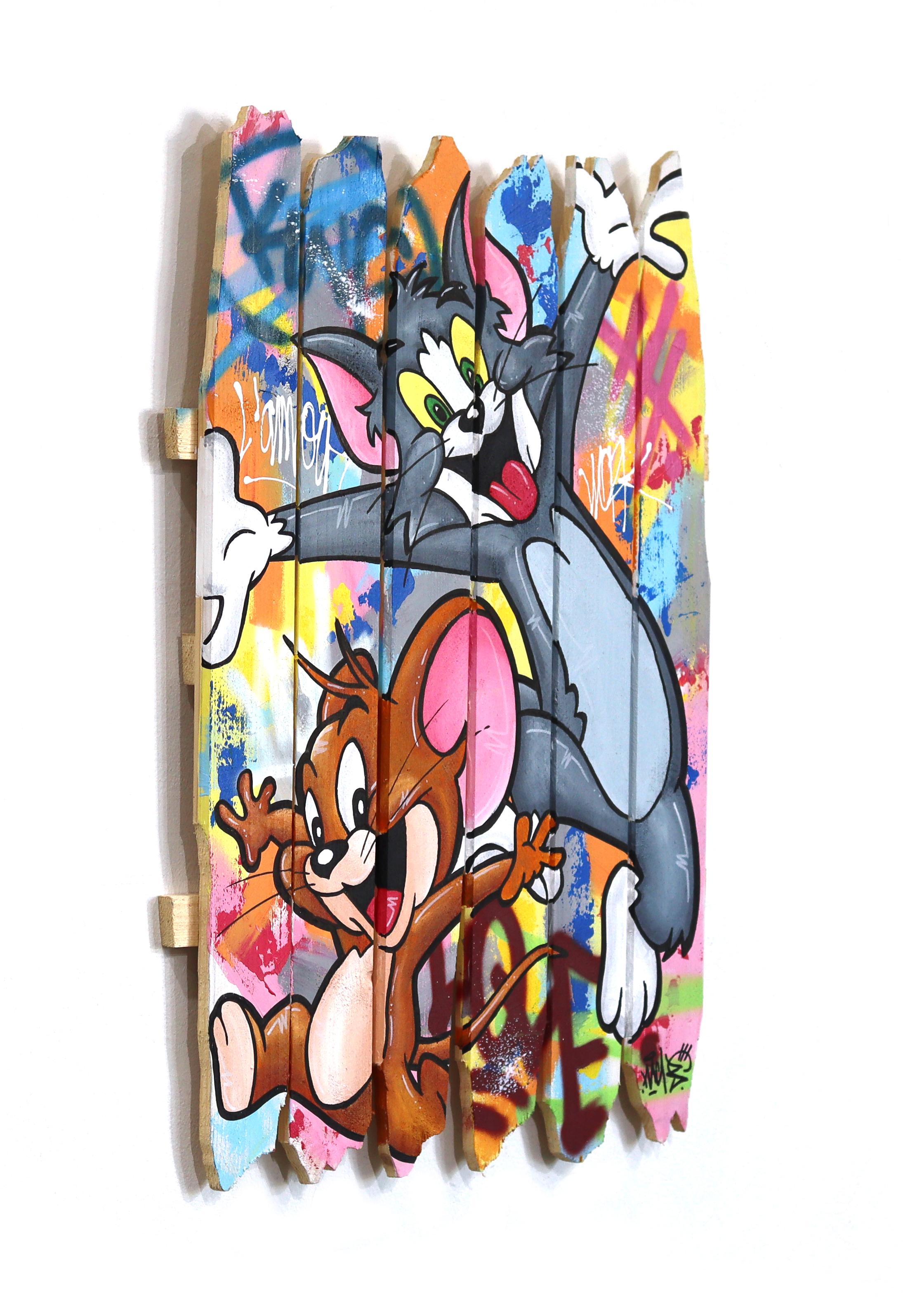 Catch Me If You Can - Original Vibrant Colorful Pop Art w/ Cartoon Characters For Sale 2