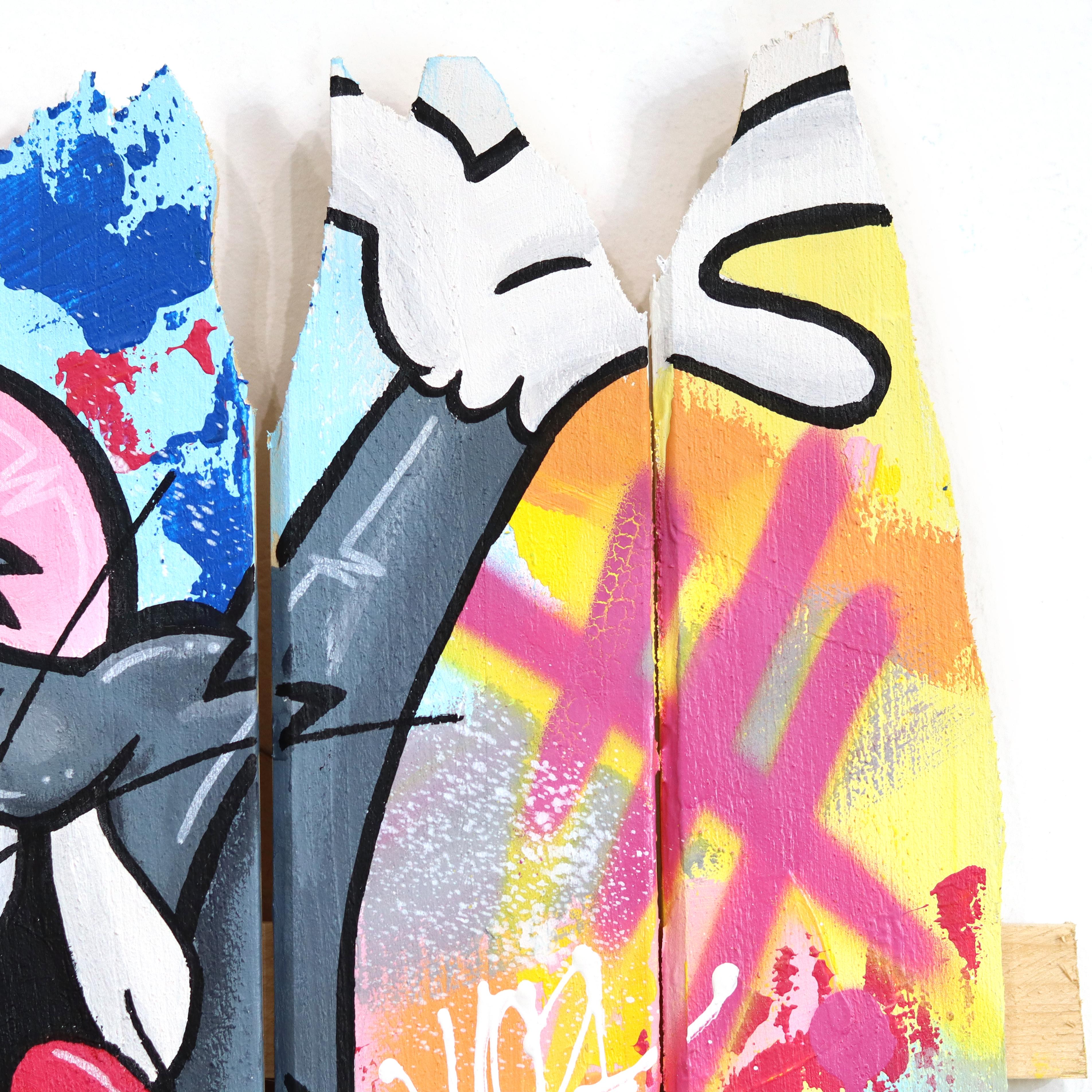 Catch Me If You Can - Original Vibrant Colorful Pop Art w/ Cartoon Characters For Sale 3
