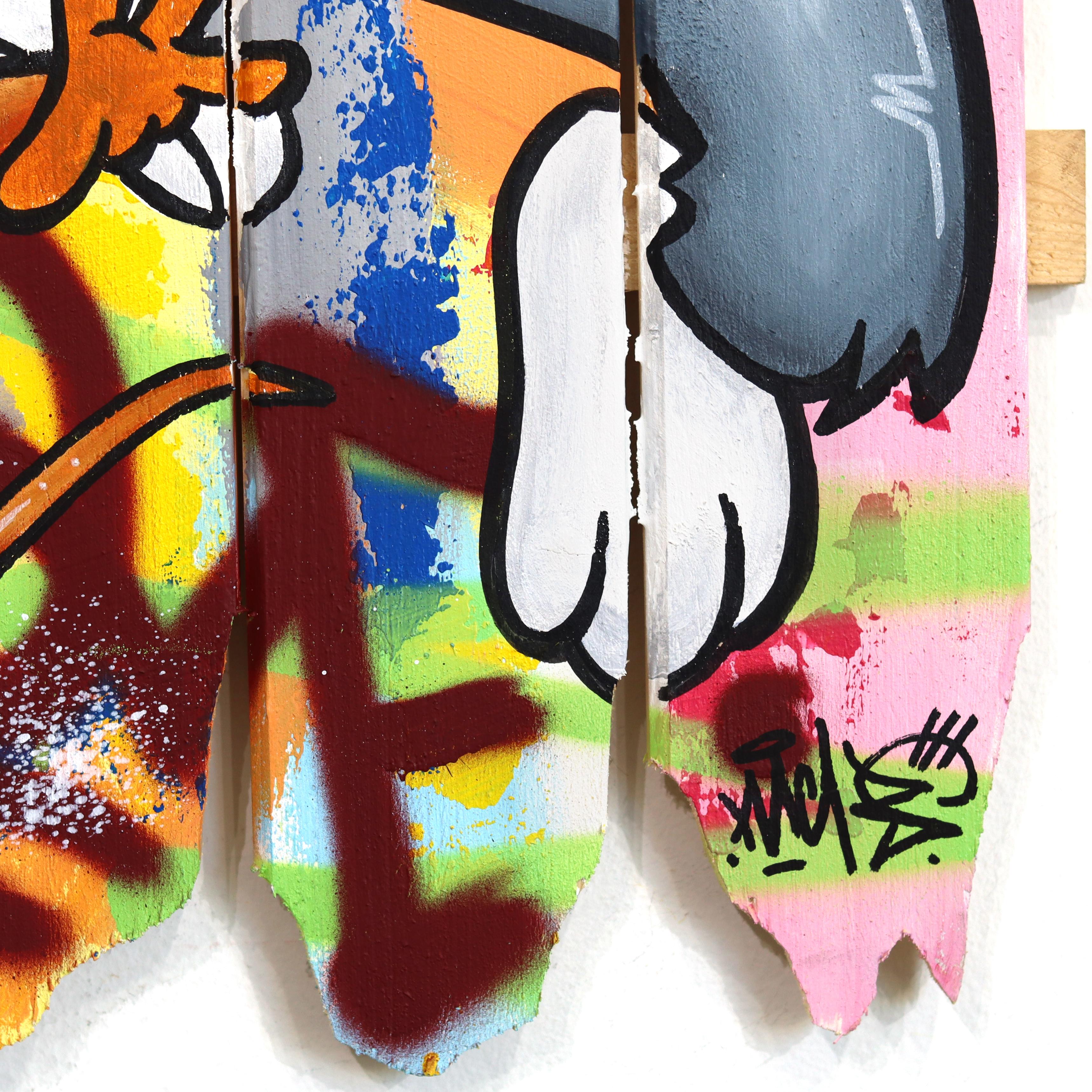 Catch Me If You Can - Original Vibrant Colorful Pop Art w/ Cartoon Characters For Sale 6