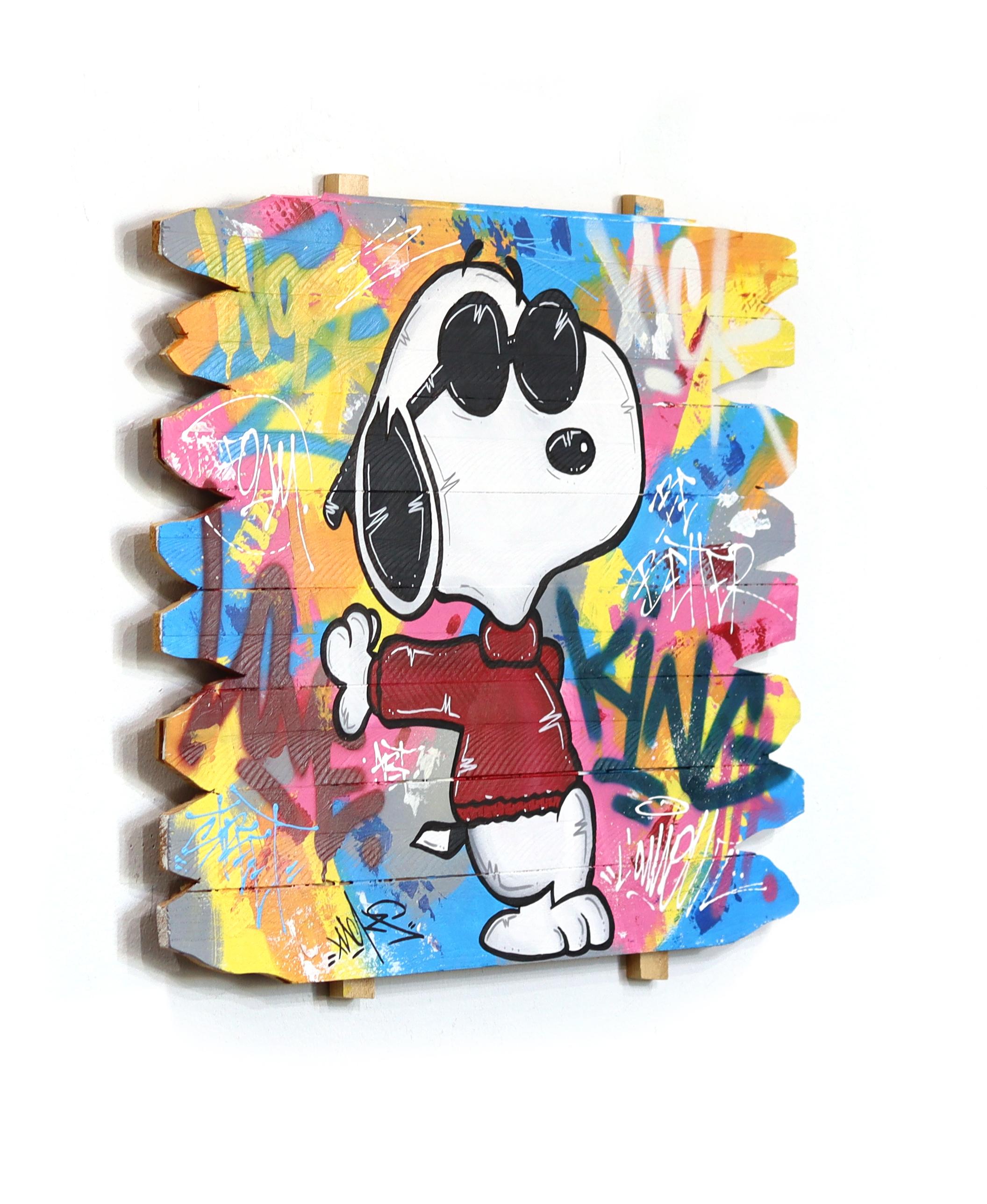 Icone Snoopy - Peinture pop art originale aux couleurs vives avec personnages de dessins animés en vente 1