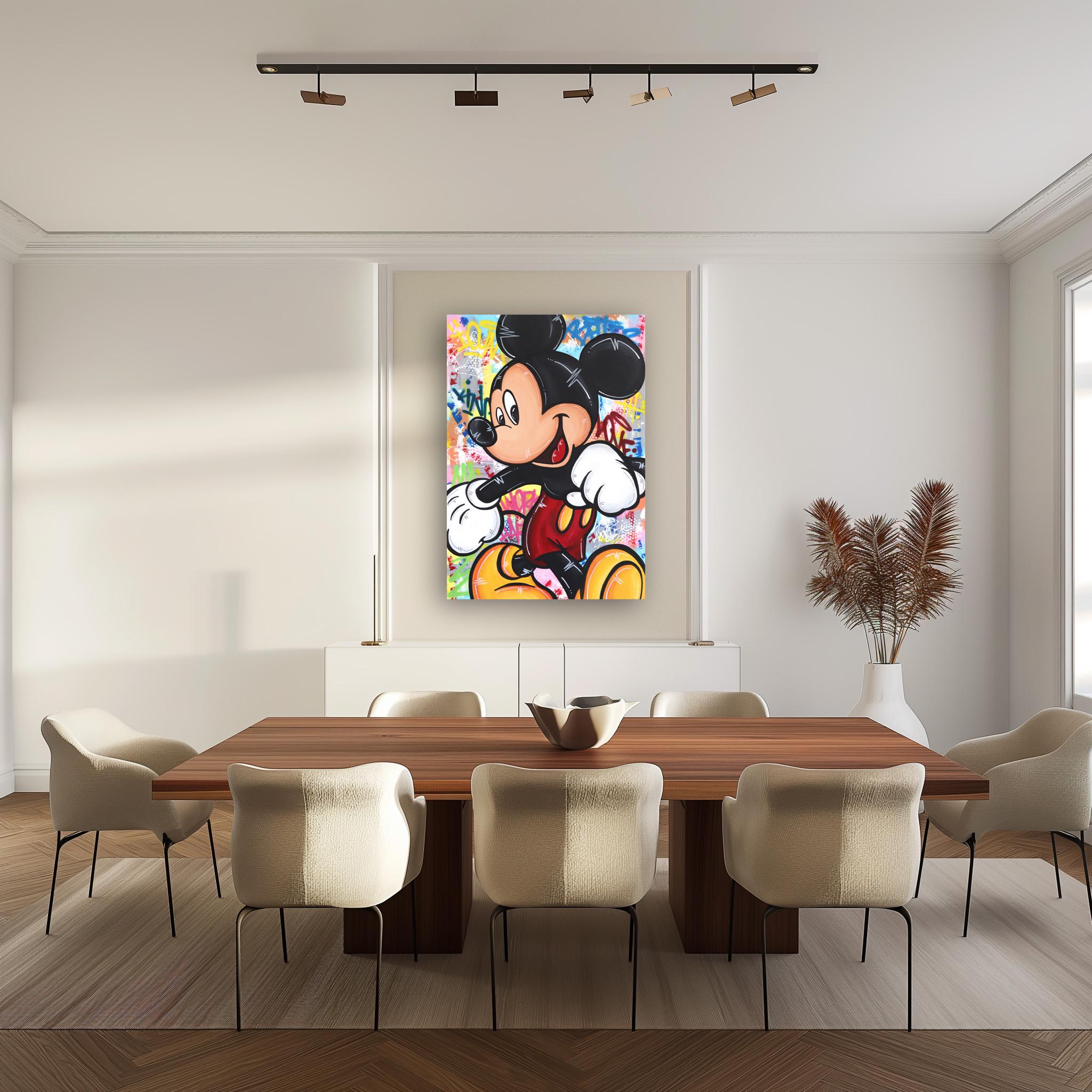 Il Paese dei Sogni di Topolino - Pittura Pop Art originale con personaggio dei cartoni animati in vendita 4
